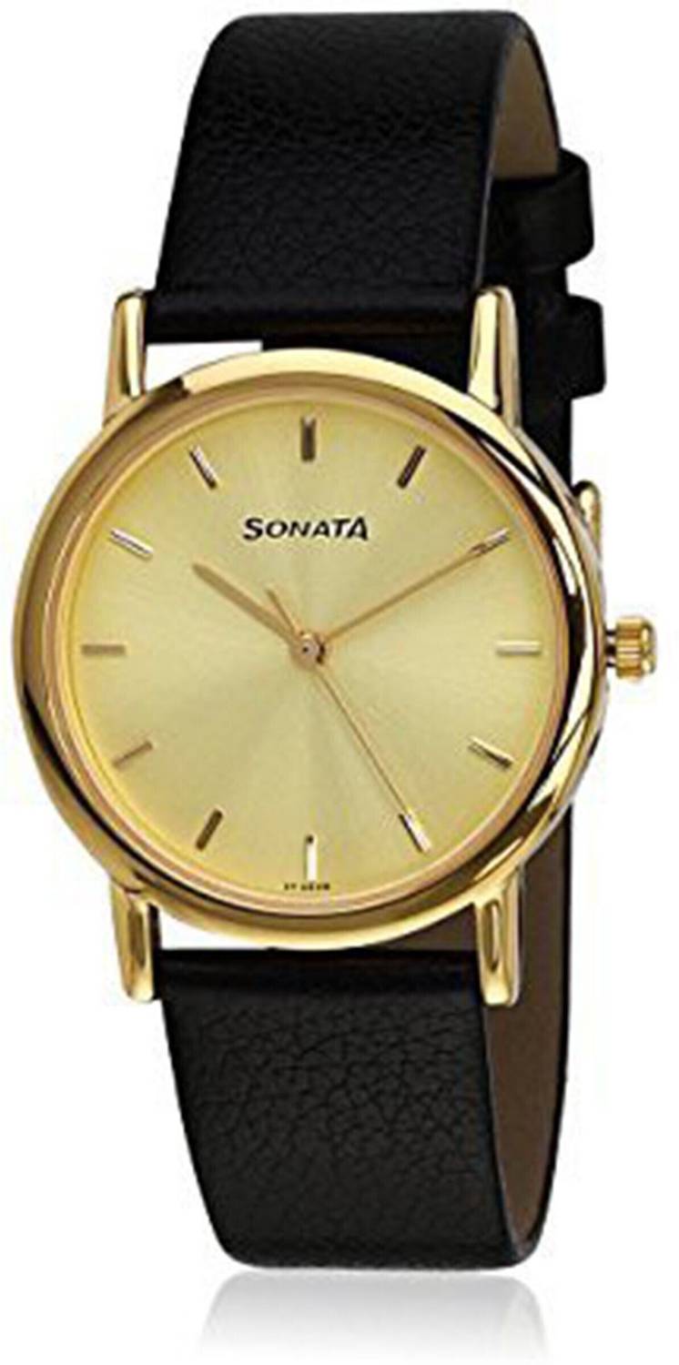 Sonata NP7987YL01W Black Leather Strap Analog Watch - Image 2