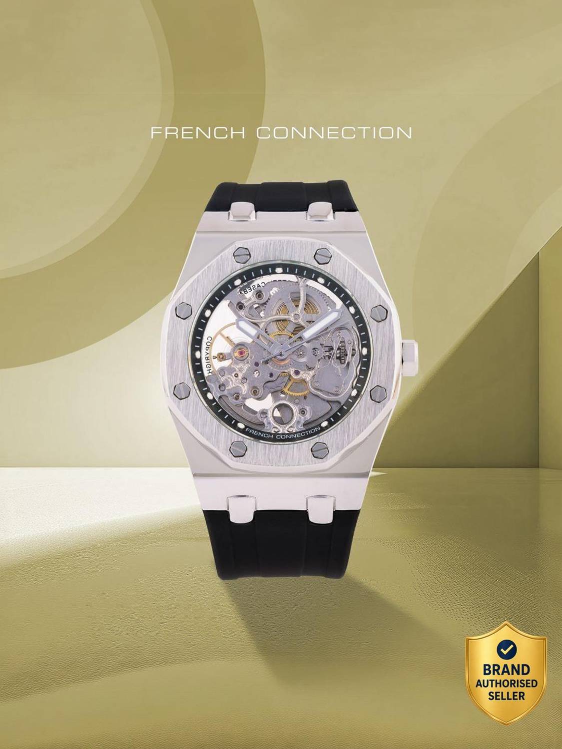 French Connection Men's Automatic Black Watch | Silver See Through Dial Analog Watch  - For Men price history chart and lowest price
