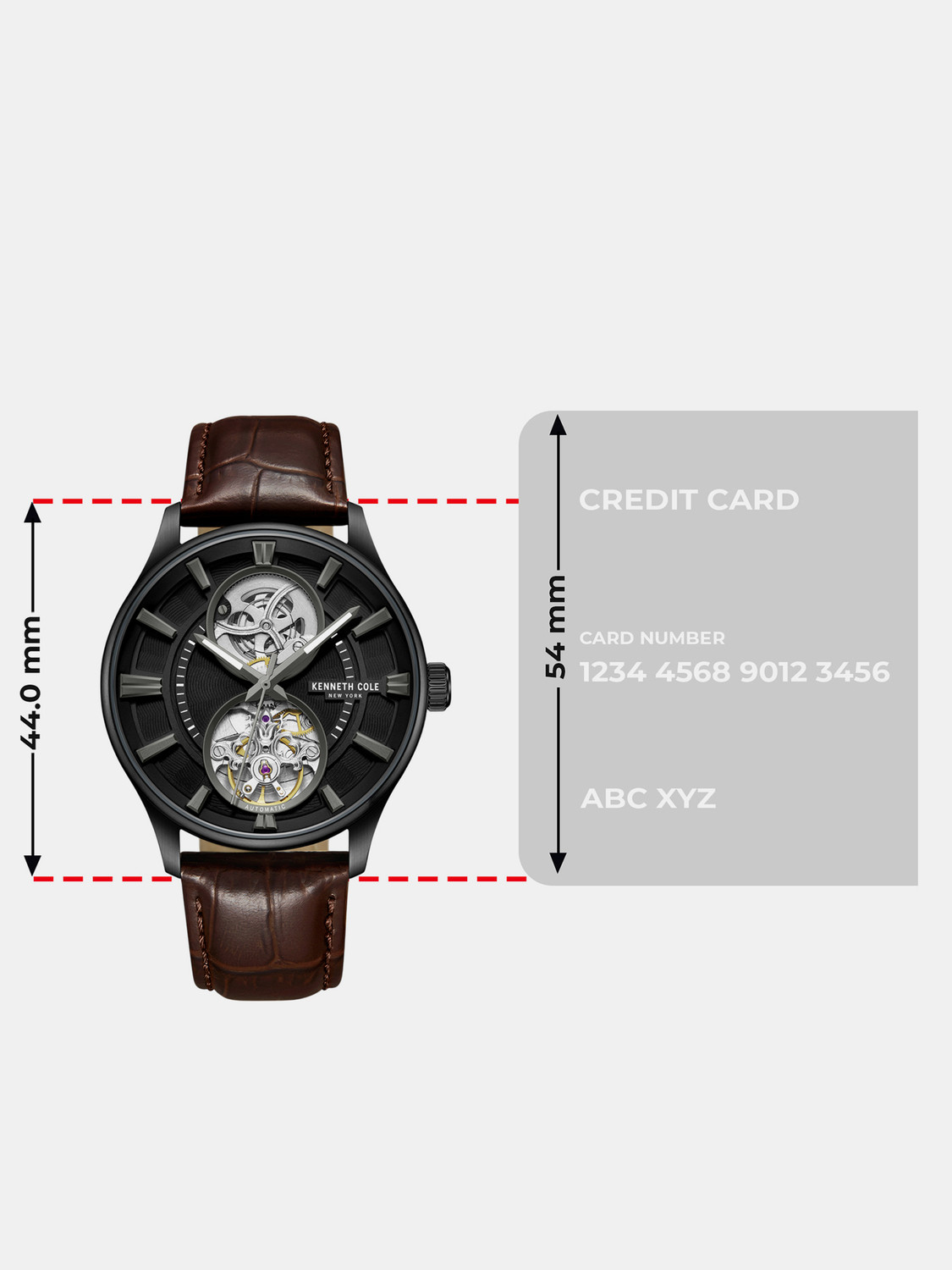 Image of Kenneth Cole Kenneth Cole Automatic Black Dial Brown Leather Strap Analog Watch - For Men
