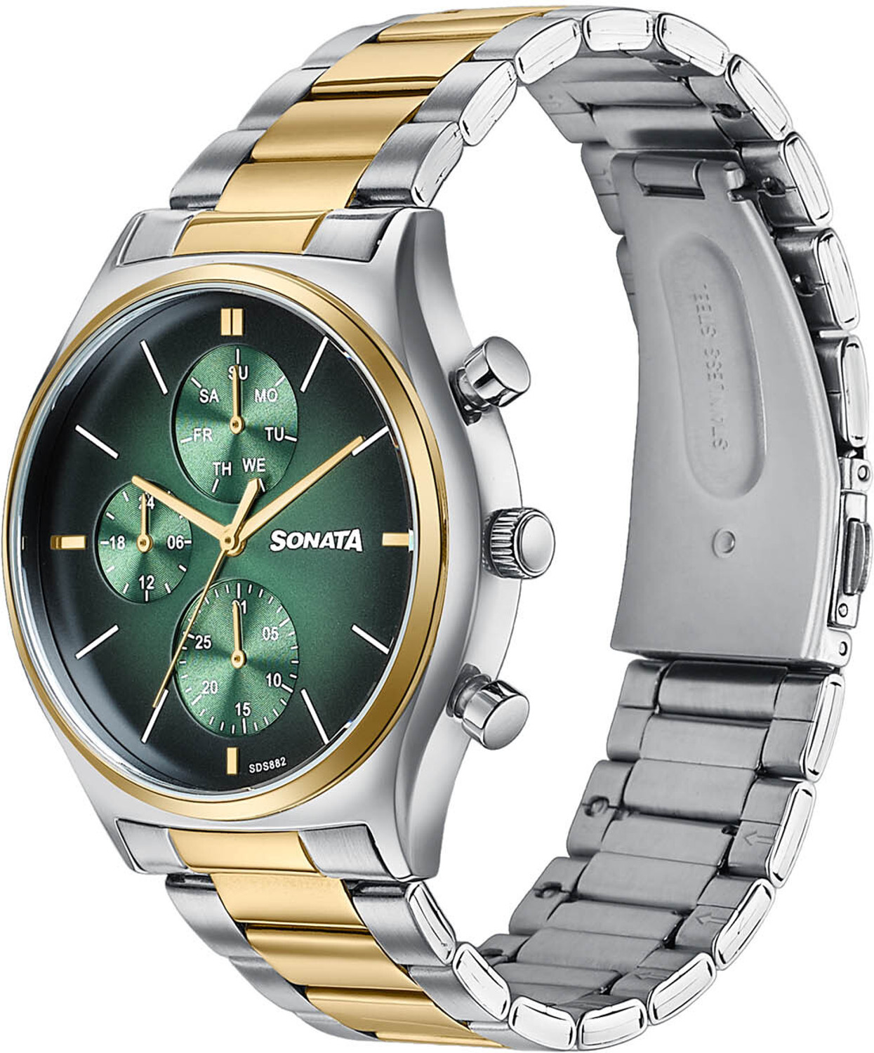 Image of SONATA Festive 2.0 Ph II Sonata Festive 2.0 Quartz Green Dial IPG+SS Sheet metal Strap Analog Watch - For Men