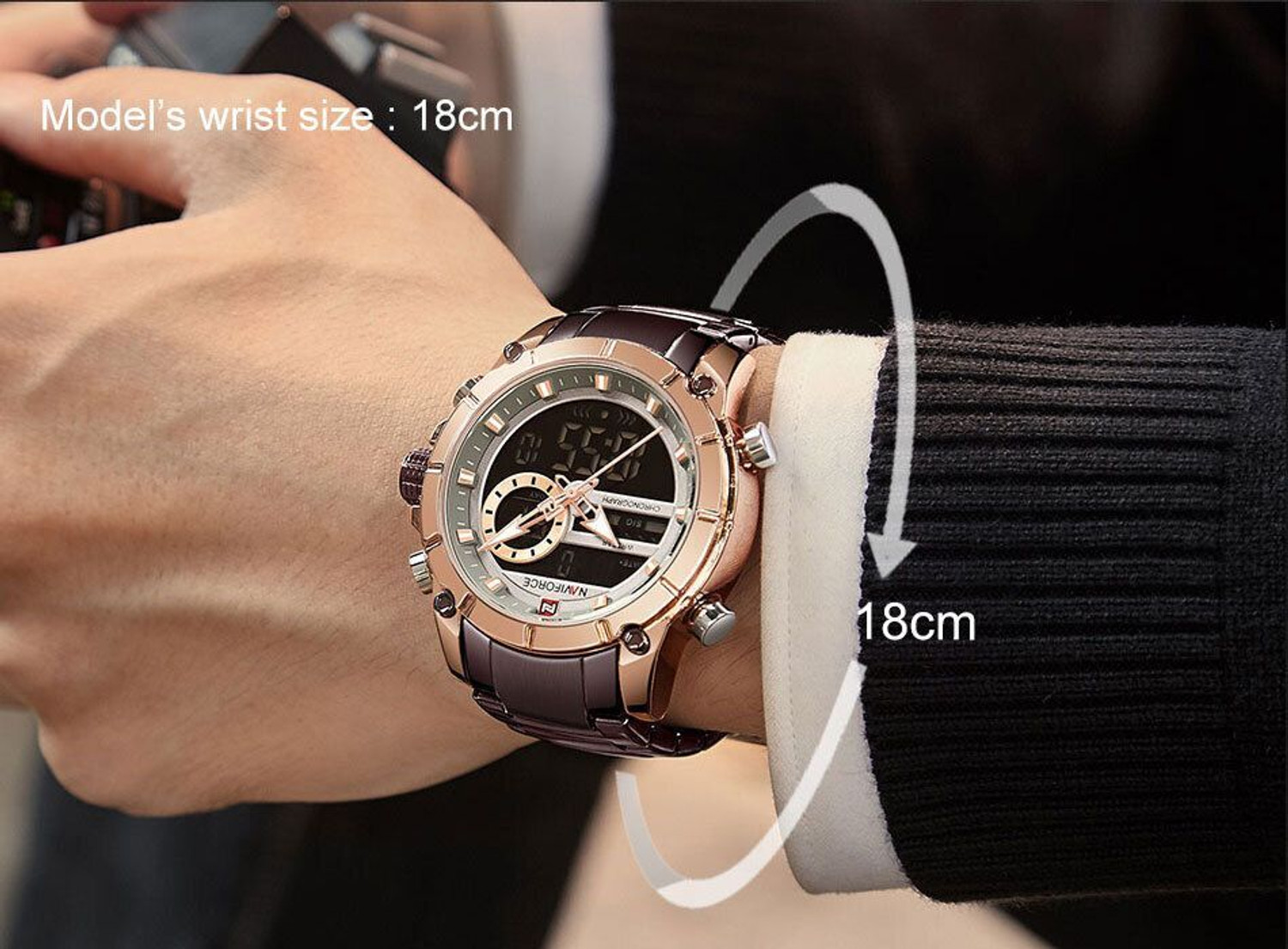 Image of NAVIFORCE 9163 eye catchy color and feature loaded attractive Analog-Digital Watch - For Men