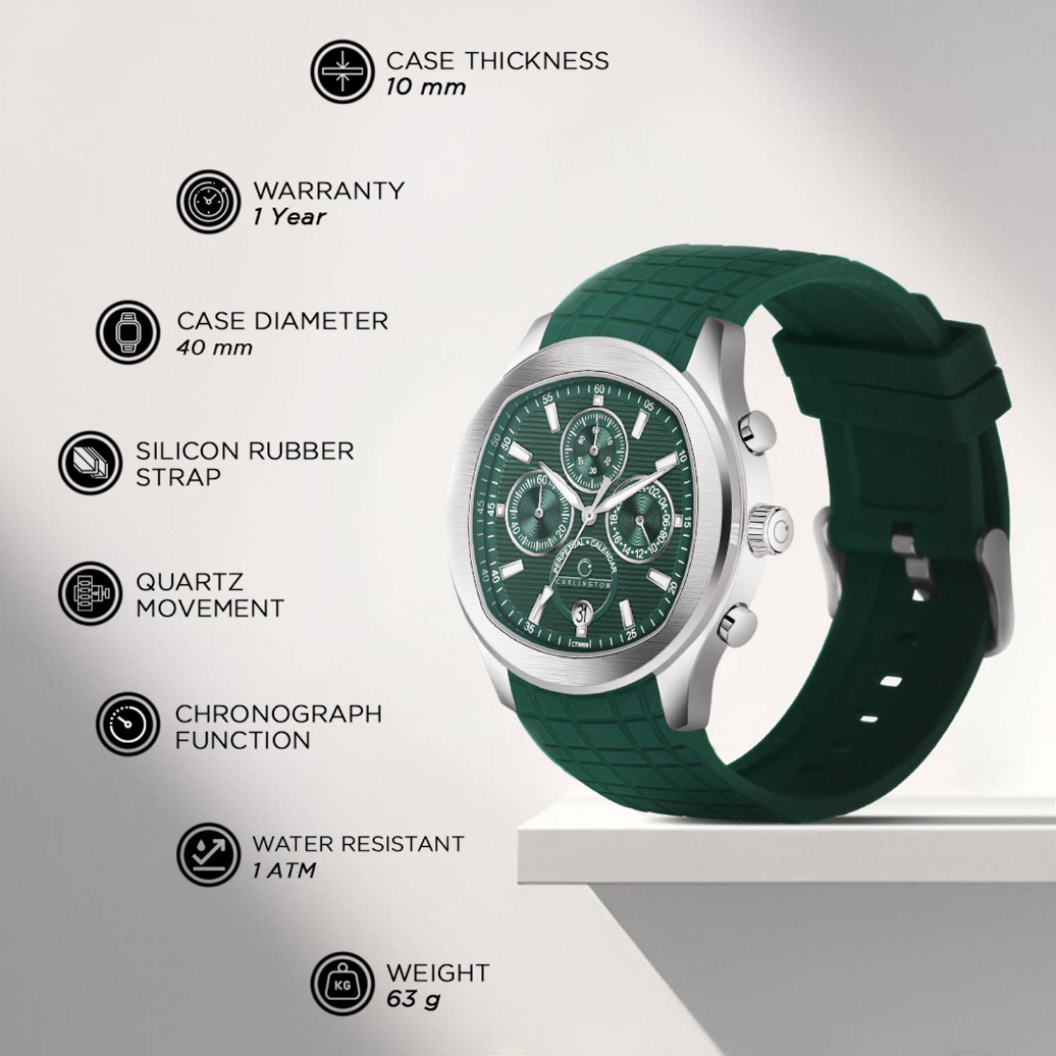 Carlington 9999 Silver Green Analog Watch - Men - Image 5