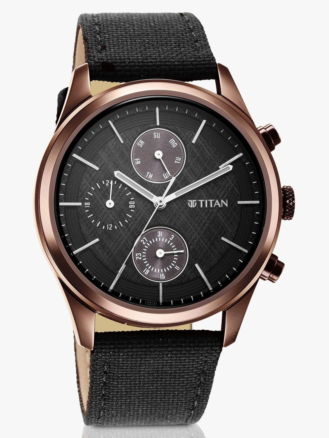Titan Neo Splash Black Dial Black Leather Watch - Image 3
