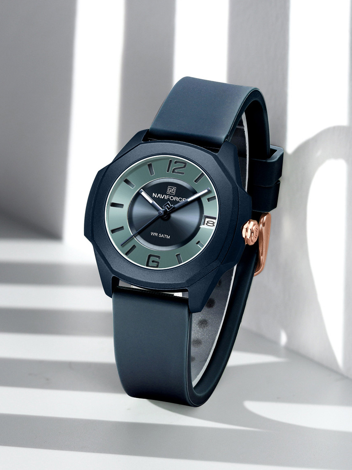 Image of NAVIFORCE NF7107 Blue Super soft silicone strap sunburst pattern dial with luminous hand Analog Watch - For Women