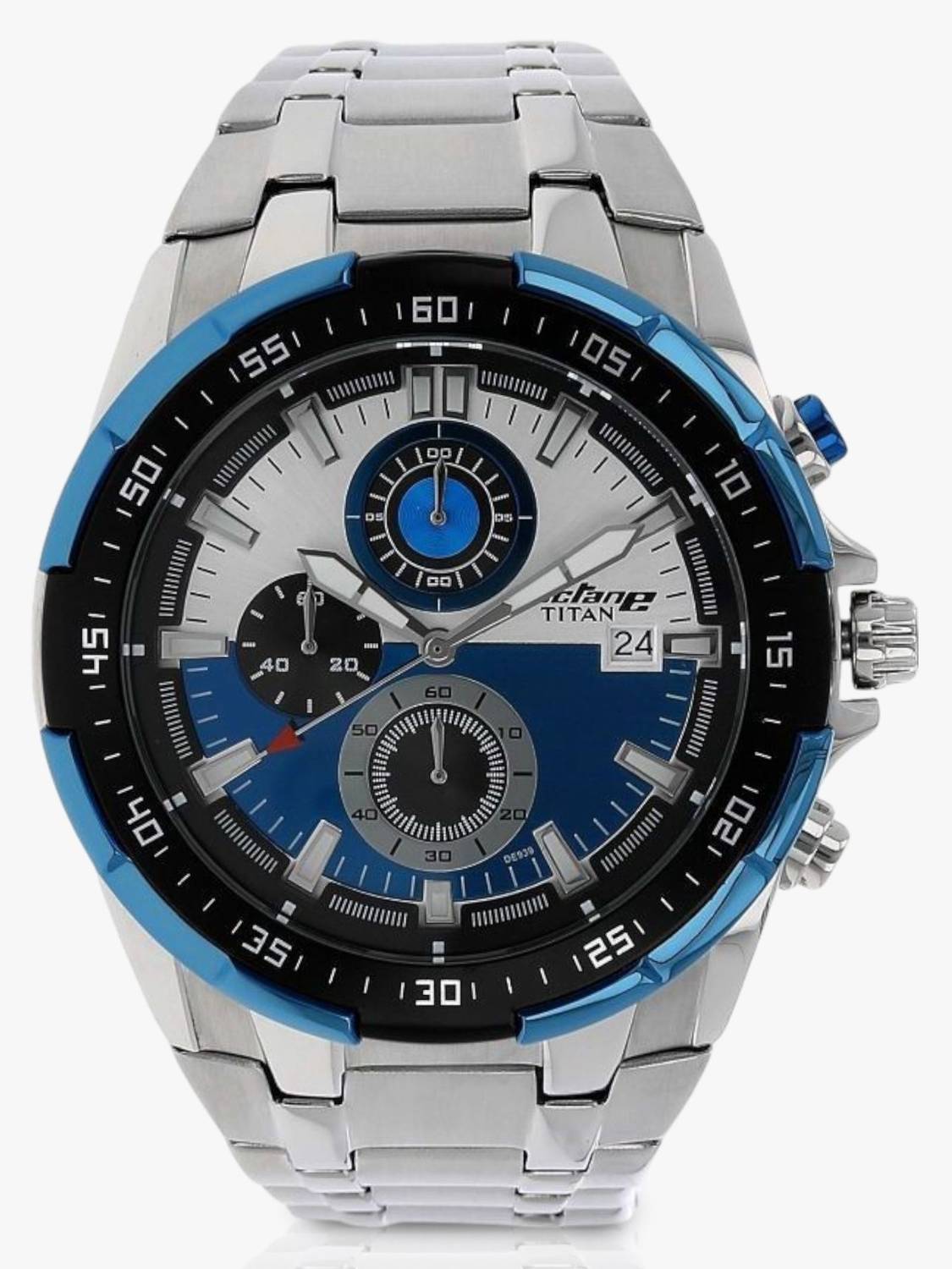 Titan Octane Chronograph Blue Dial Silver SS Strap Watch - Image 3