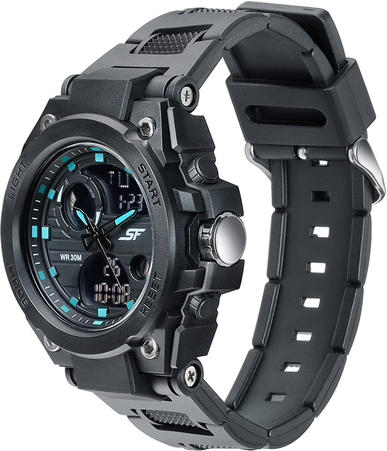 Image of SONATA SF Ignite SF Ignite Date & Day and Alarm Black Dial Black Polyether Strap Analog-Digital Watch - For Men