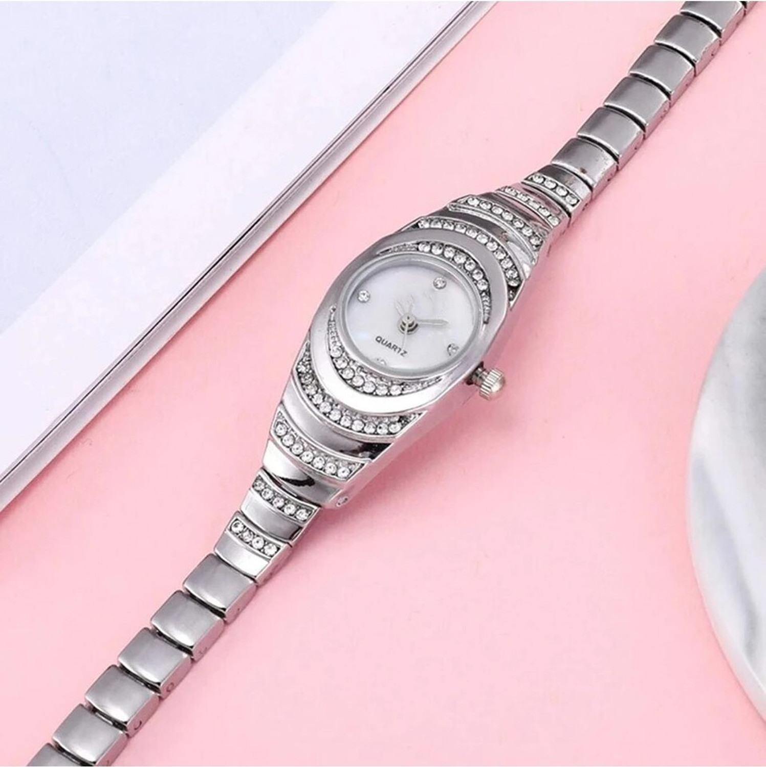 Image of RENAISSANCE TRADERS gold silver diamond premium gorgeous partywear pretty beautiful designer wedding Analog Watch - For Women cute fancy fashion