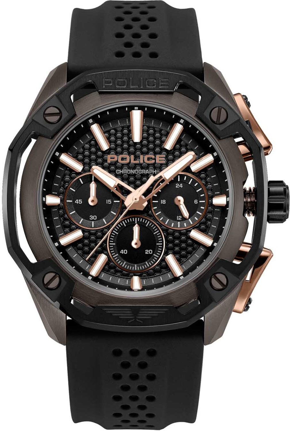Image of Police Centurian Centurian Quartz Multi Function Black Dial Black Silicone Strap Analog Watch - For Men
