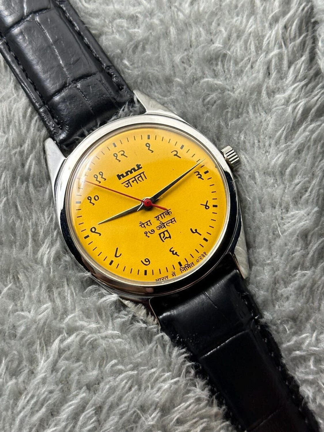 Image of TimeNest Classic | Dress | Formal | Luxury Vintage HMT Janata Hindi Yellow Dial Wrist Watch Analog Watch - For Men