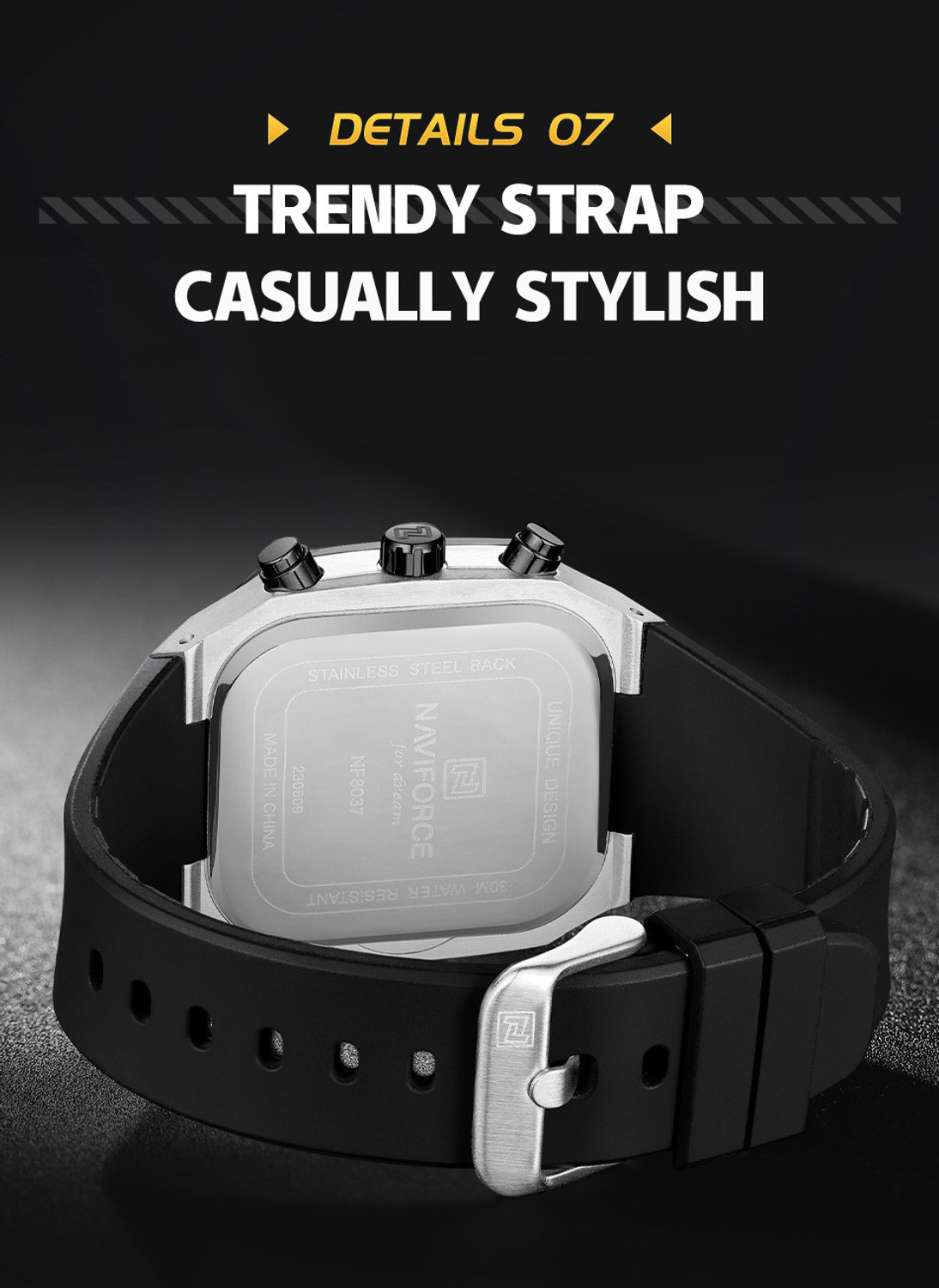 Image of NAVIFORCE Square Case Minimal vangaurd Luminous display dial watch Analog Watch - For Men
