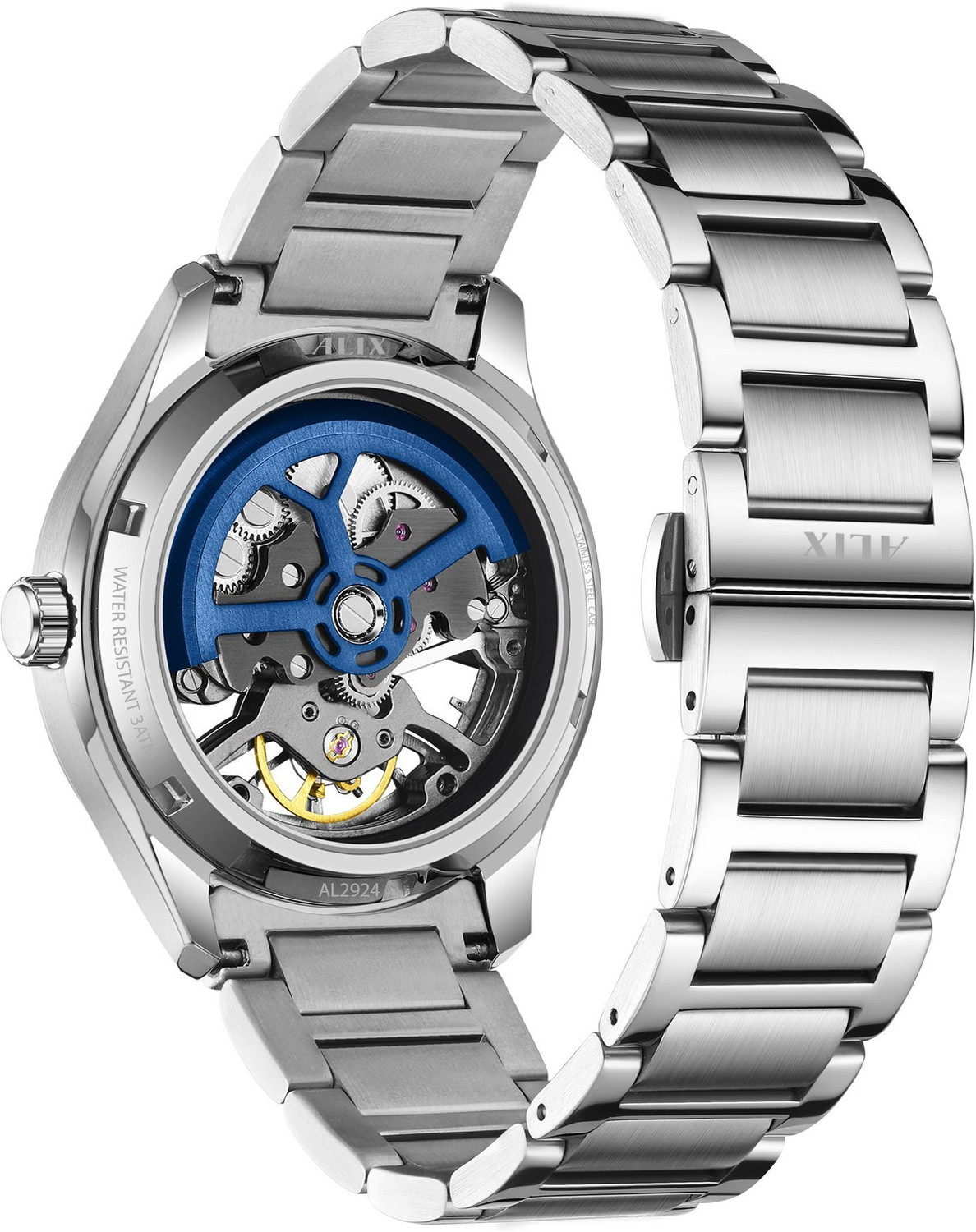 Image of Alix AL2924S Blue Skeleton Dial With Silver Stainless Steel Strap Analog Watch - For Men