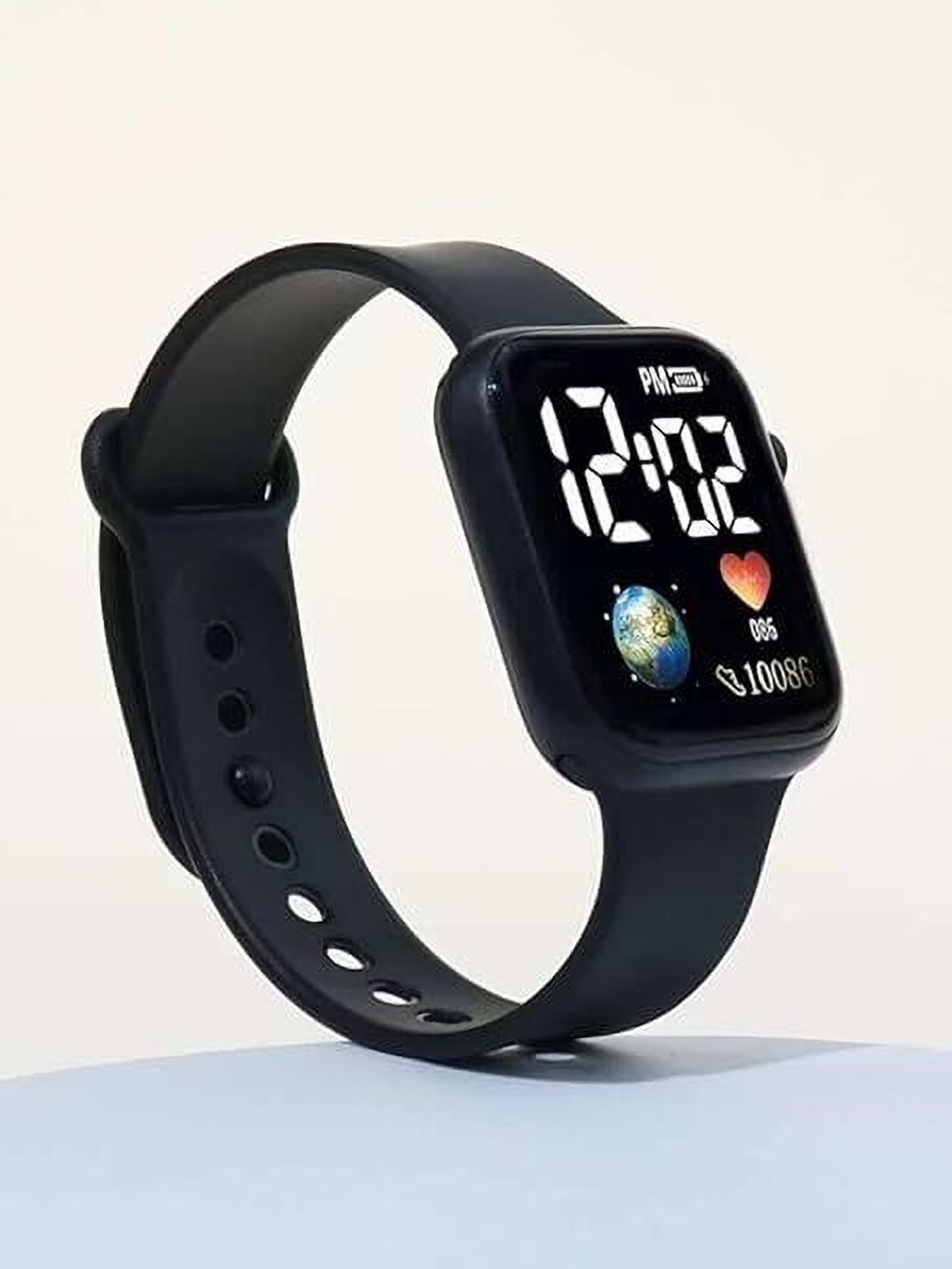 Image of CERO EARTH-BLACK-LED Luminous LED Display Fashionable Children Kids Square Silicon Strap Digital Watch - For Boys & Girls
