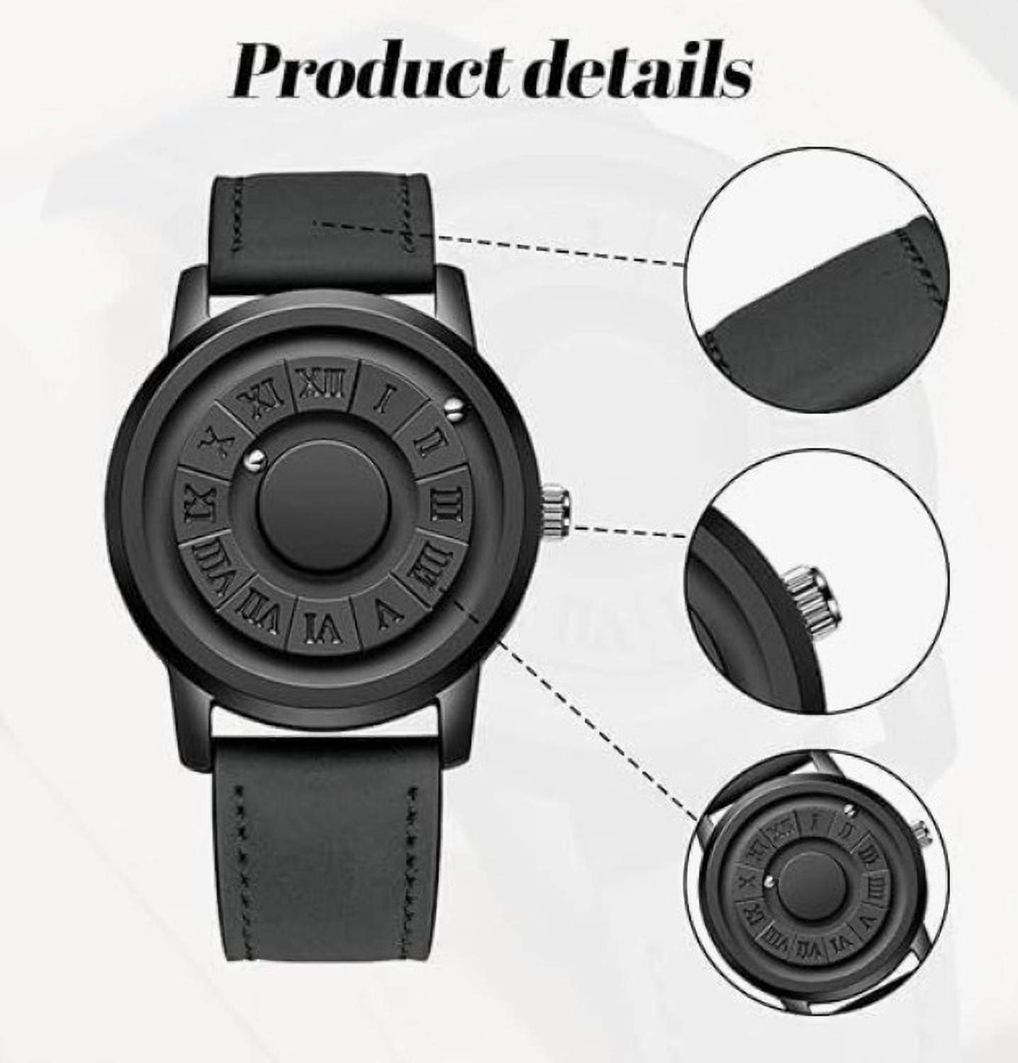 Image of ABC black leather ball watch Analog Watch - For Men
