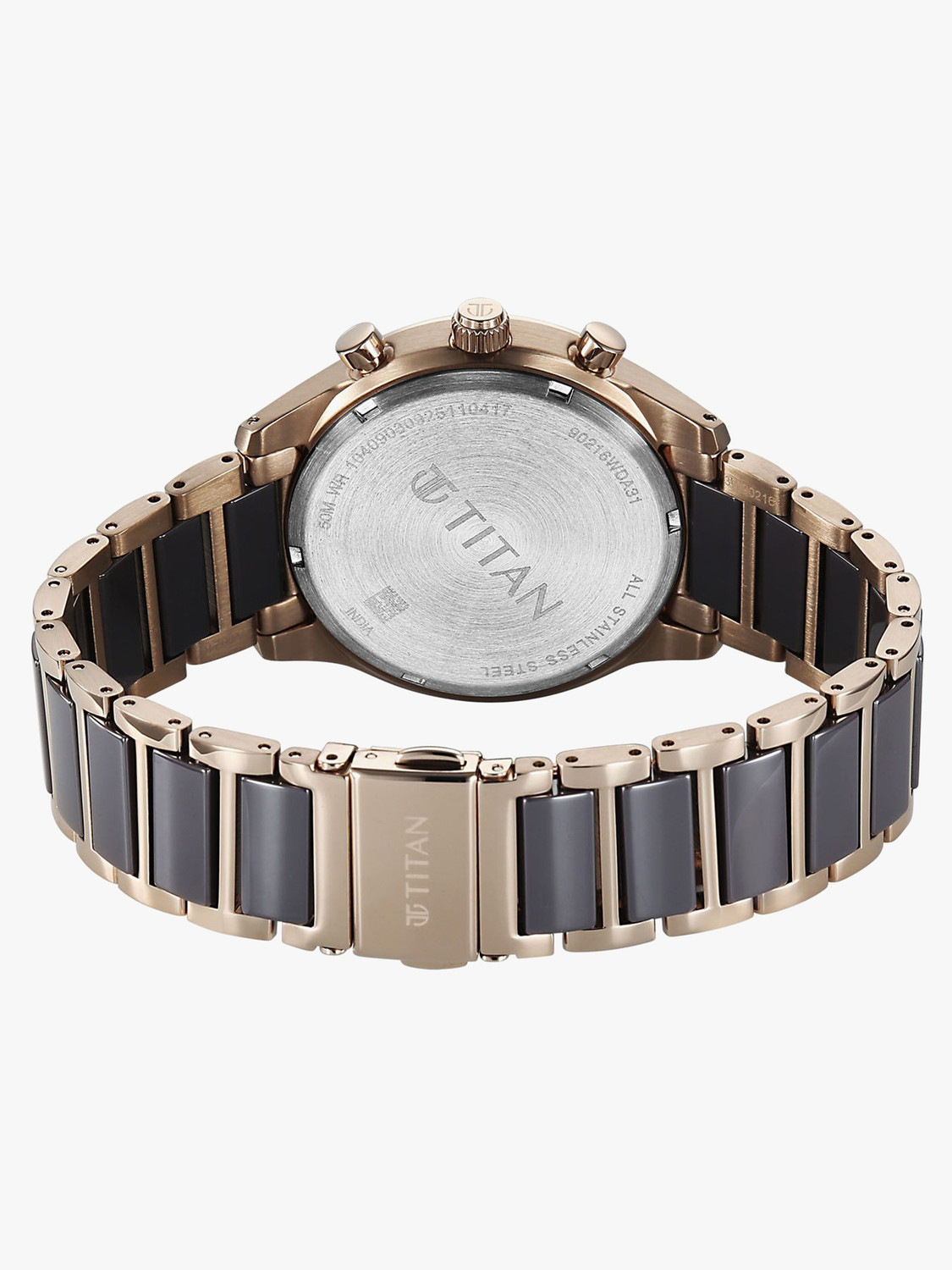 Image of Titan CERAMIC FUSION 3.0 Ceramic Fusion 3.0 Grey Dial Grey Solid Link Stainless Steel Strap Analog Watch - For Men