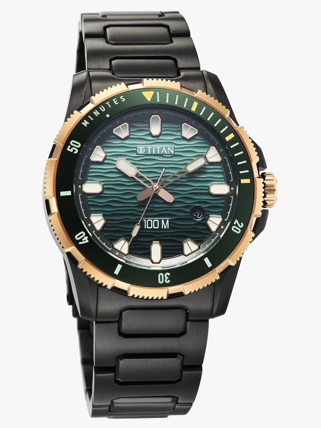 Image of Titan Titan Zero Hour Diver's 100m Titan Zero Hour Diver's 100m Blue Dial Black Stainless Steel Strap Analog Watch - For Men
