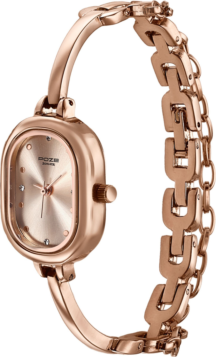 Image of SONATA Poze 8 Poze 8 Quartz Pink Dial IP Rose Gold Alloy Watch & Jewellery Accessory Analog Watch - For Women