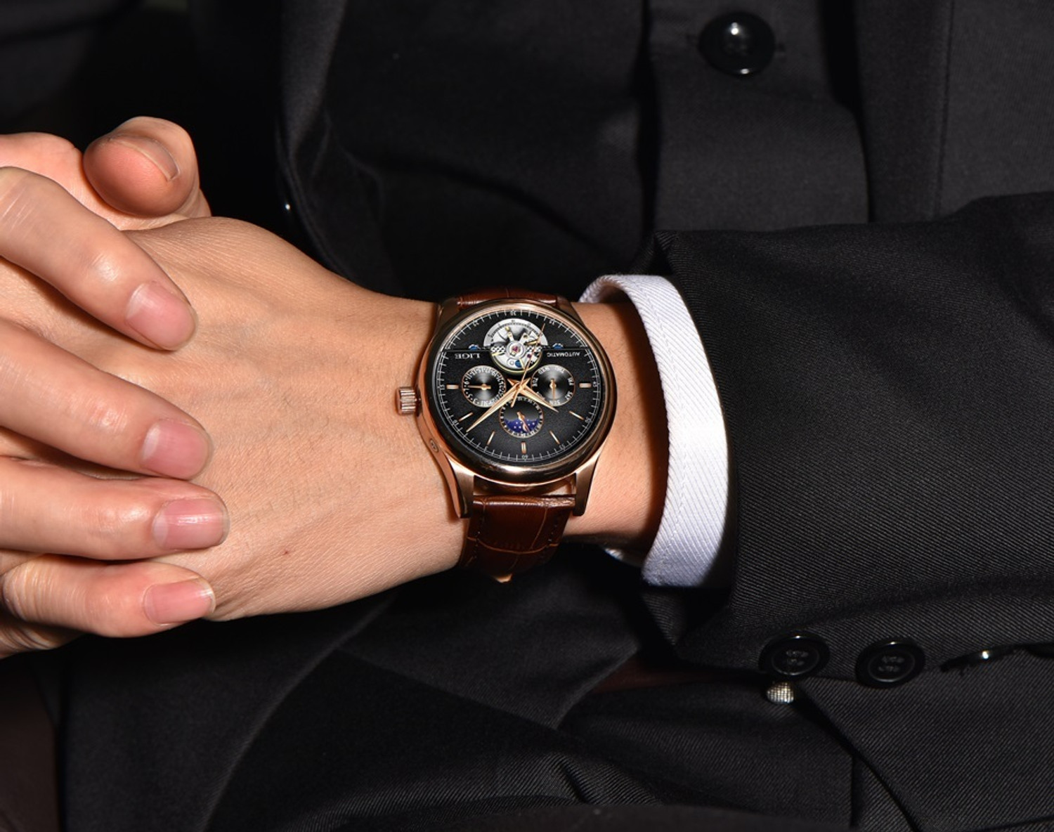 Image of Lige Mens Watch Automatic Chronograph Mechanical Skeleton Luxury wrist Watch Analog Watch - For Men