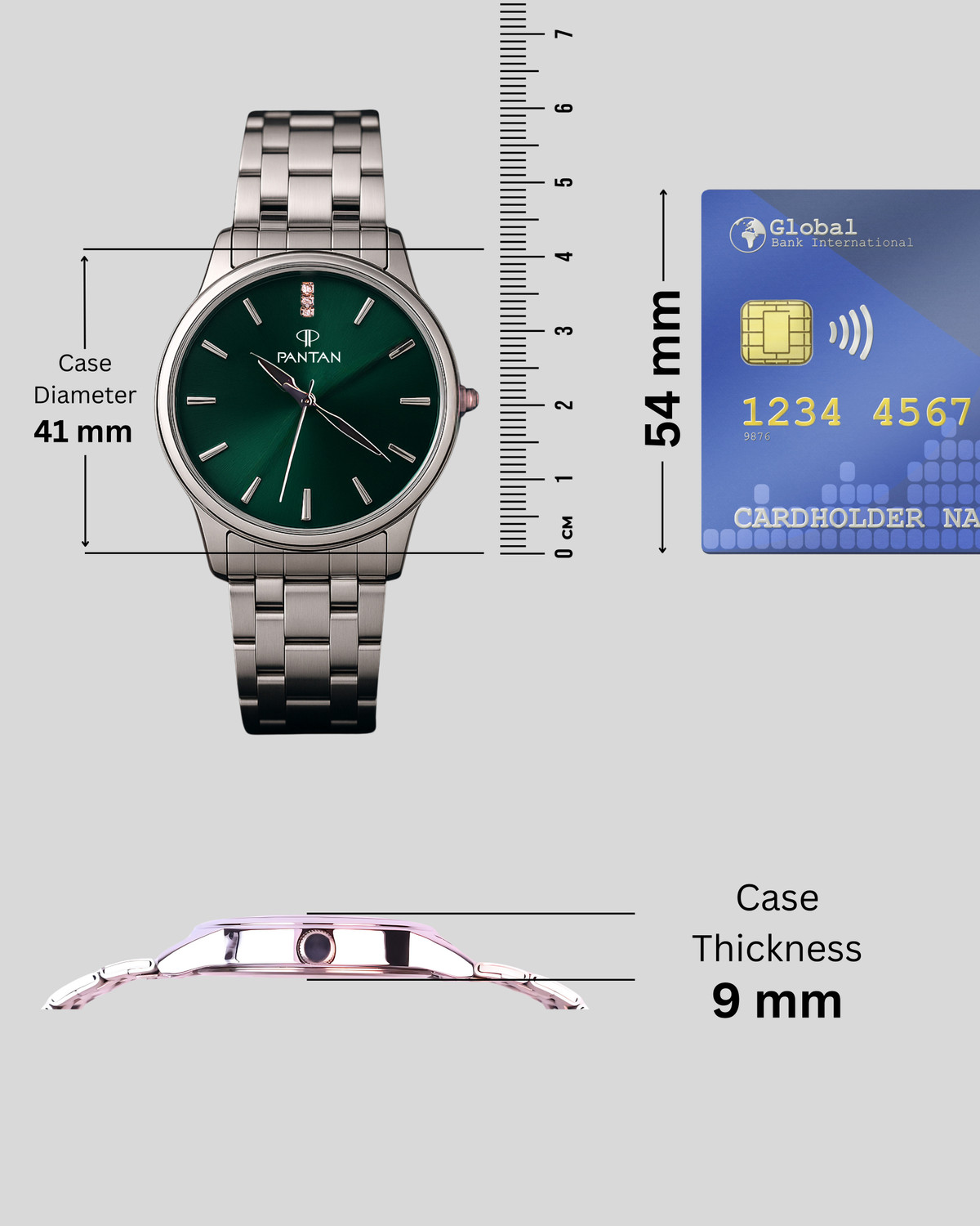 Image of pantan PANTAN Classic Edition Stainless Steel Wrist Watch for Men - Elegant Green Dial PANTAN Classic Edition Analog Watch - For Men