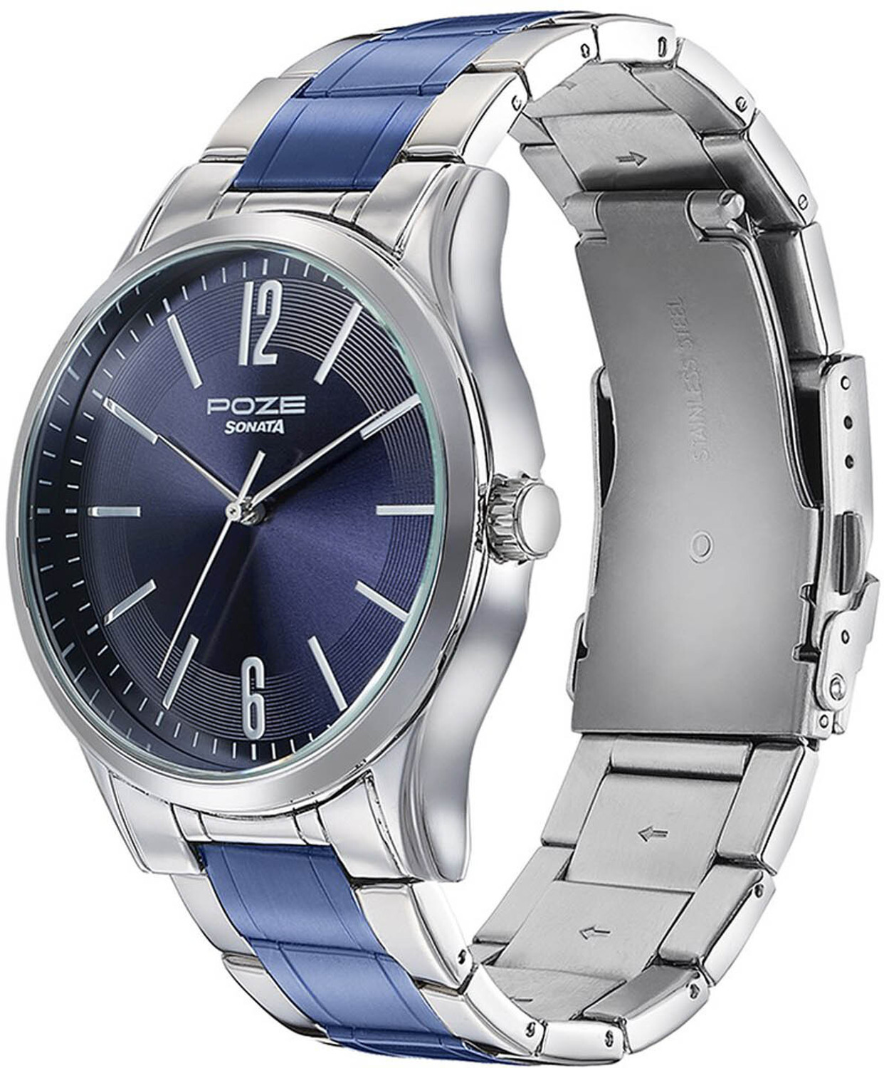Image of SONATA Sonata Poze Quartz Analog Blue Dial Metal Strap Watch for Men - SP70022KM01 Analog Watch - For Men