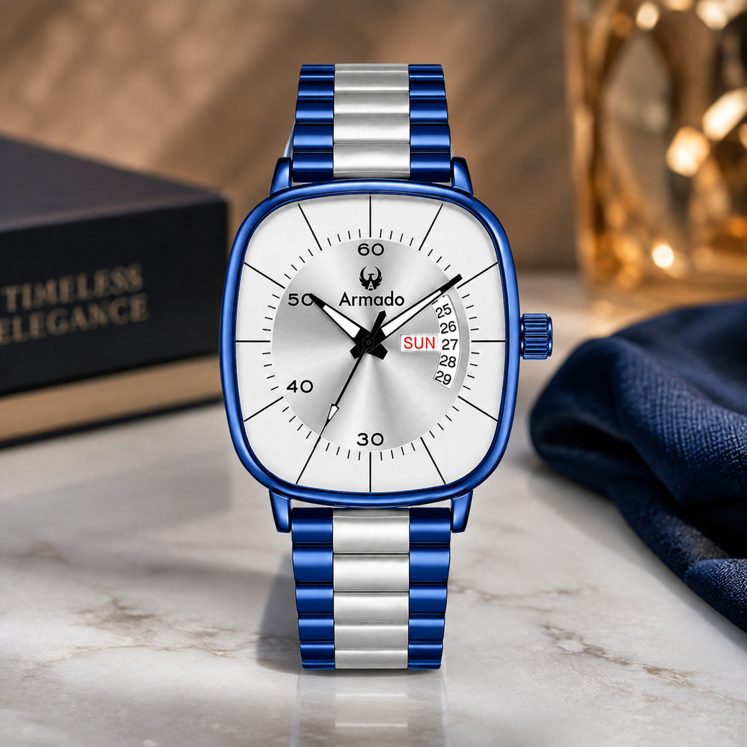 Image of ARMADO AR-MH-2608-Flax Silver Armado Cobalt Elite Premium Day-Date Analog Watch for Boys Analog Watch - For Men