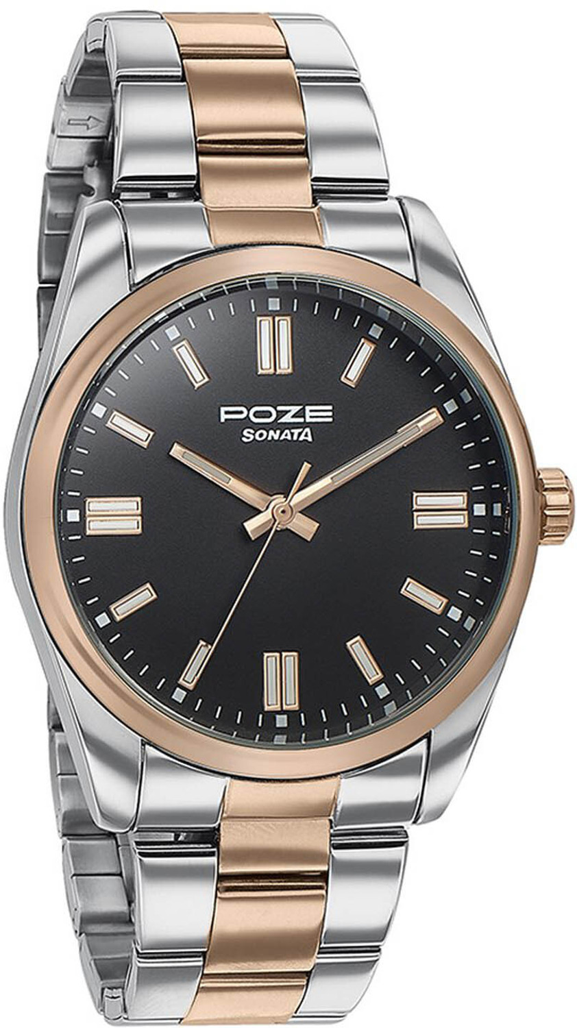 Image of SONATA Sonata Poze Quartz Analog Black Dial Metal Strap Watch for Men - SP70033KM01 Analog Watch - For Men