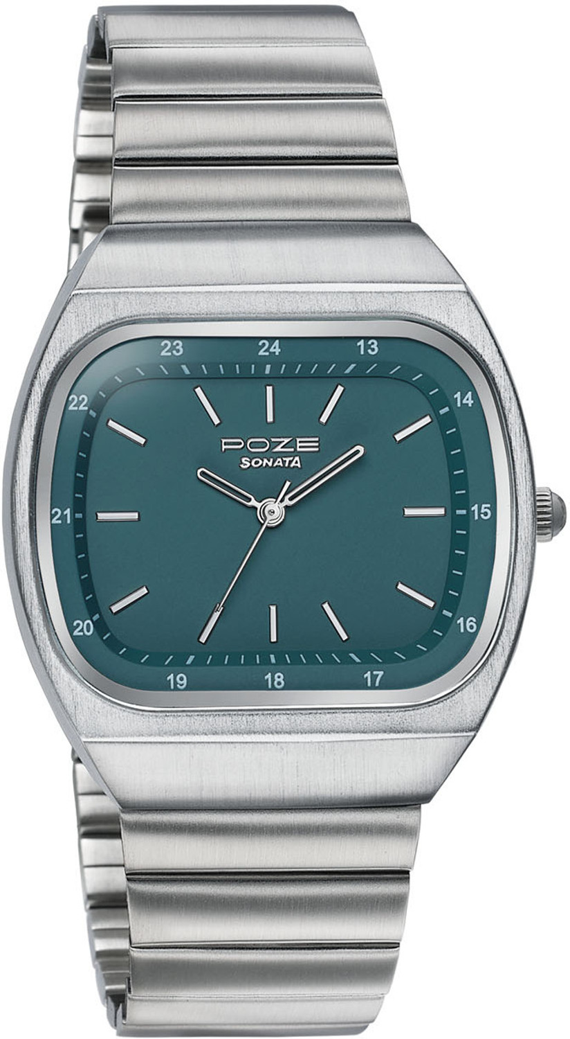 Image of SONATA Poze Drop 9.2 Poze 9 Quartz Green Dial IPS SS sheet metal Strap Analog Watch - For Men & Women