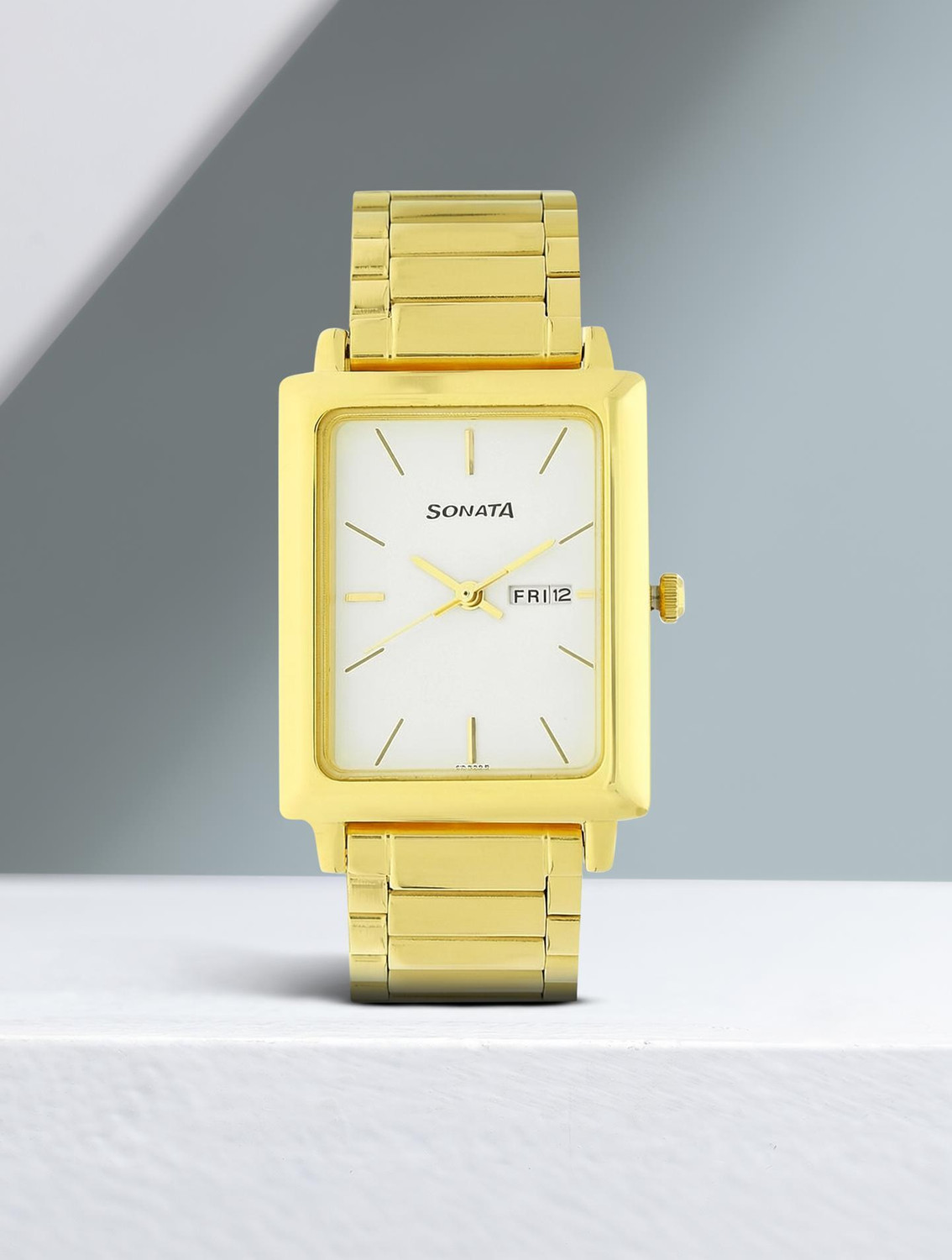 Image of Sonata with Day & Date White Dial Gold Stainless Steel Strap Analog Watch - For Men NC2472SM01, NT7078YM03,NU7078YM03
