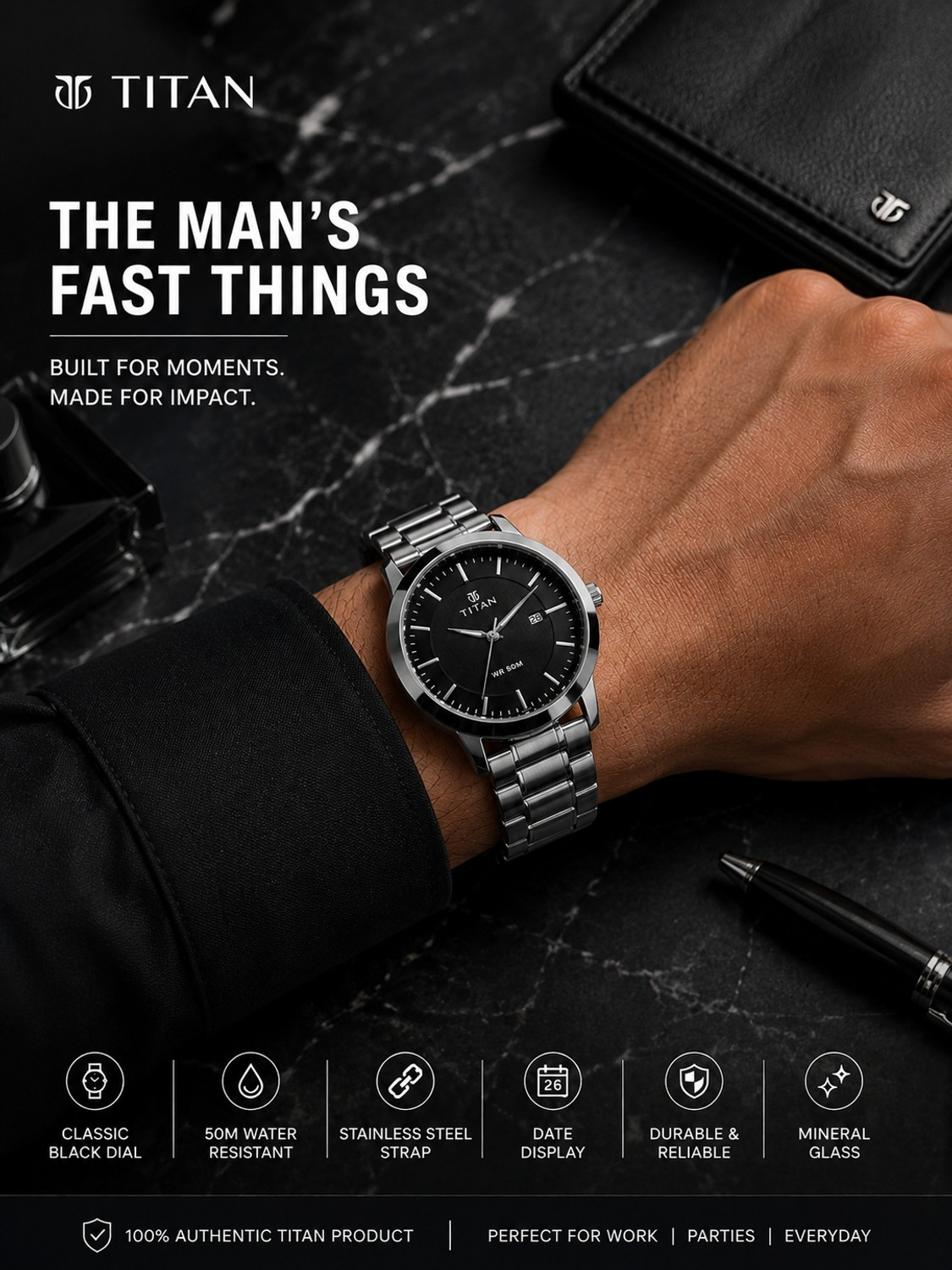 Image of RKTRADERS Luxury Stainless Steel Analog Watch for Men Premium Black Steel Series Analog Watch - For Men