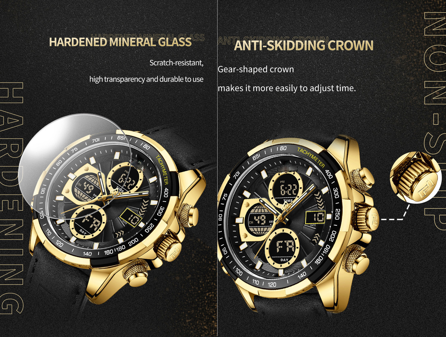 Image of Alix Business fashion Quartz Waterproof Multifunctional Military Leather Analog-Digital Watch - For Men