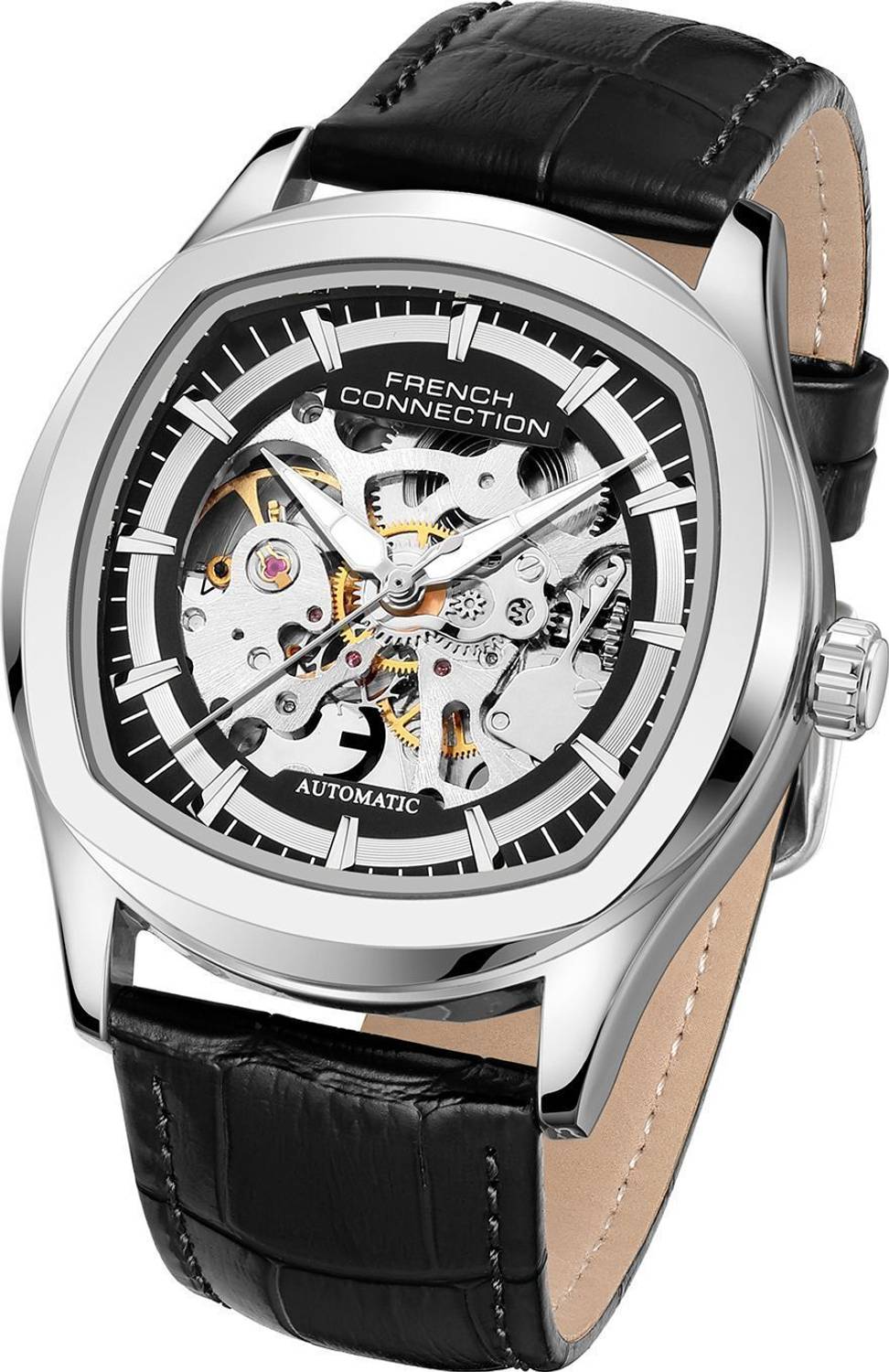 French Connection GEARION Silver Skeleton Watch - Image 3