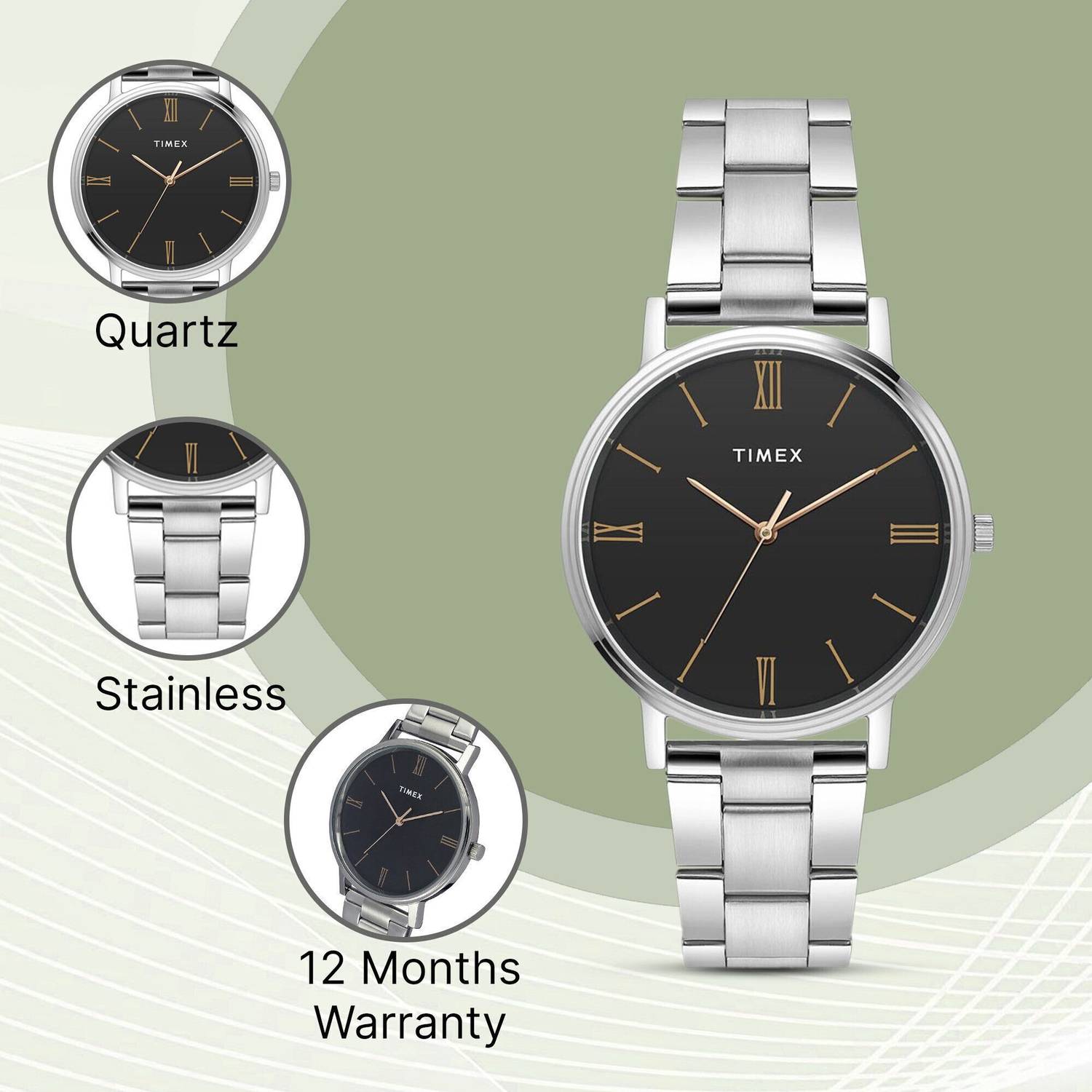 TIMEX Black Dial Stainless Steel Analog Watch - Men - Image 3