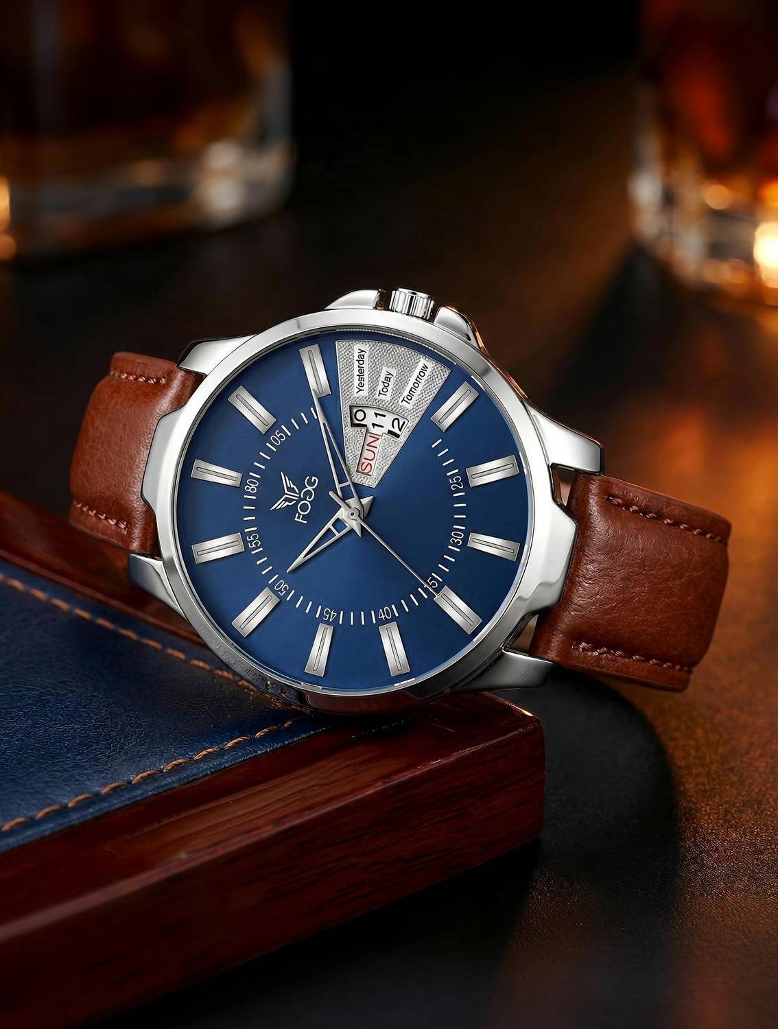 Fogg 1170-BL-BR Unique New Day & Date Analog Watch – For Men