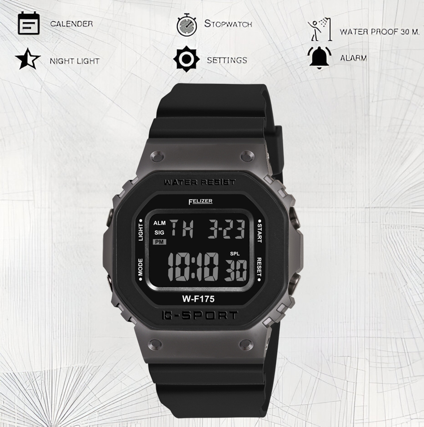 Image of Felizer Ultra Slim Square Digital Watch with Date Display Digital Watch - For Boys