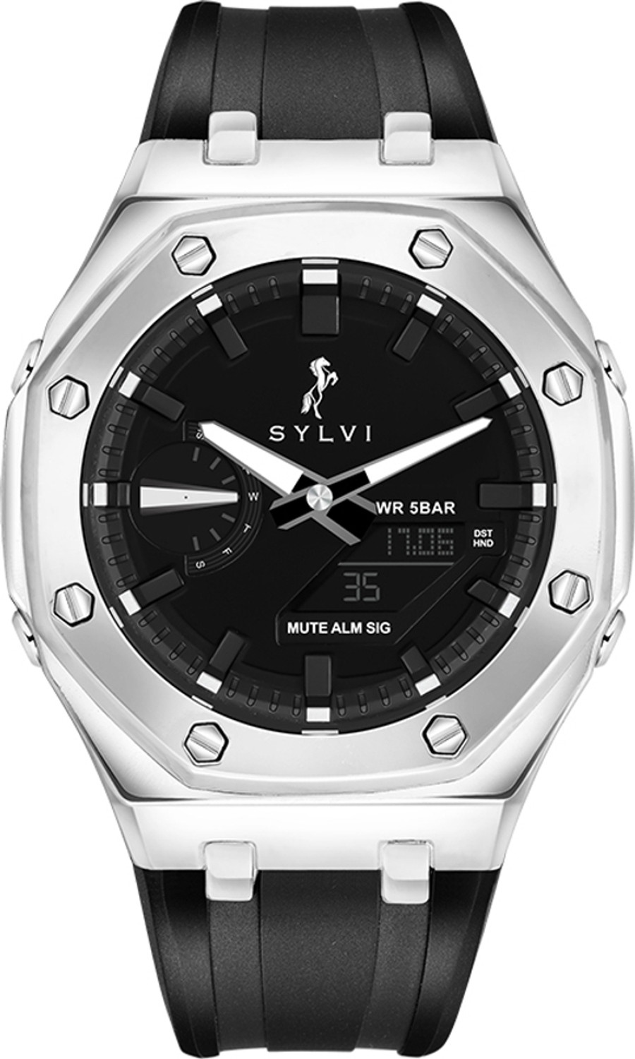 Image of Sylvi RIG-101-WT-SILVER Analog-Digital Watch - For Men Rig 101 Silver WT Max