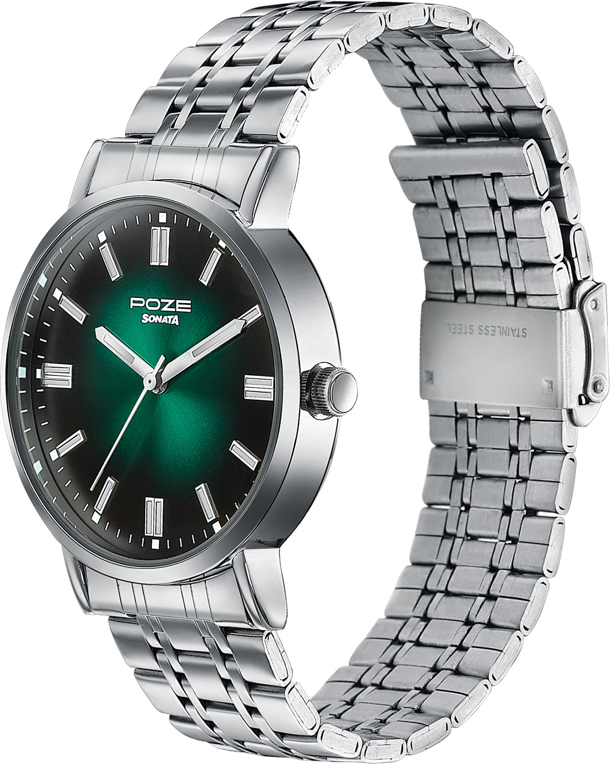 Image of SONATA Poze 6 Sonata Poze 6 Chrome Calling Quartz Green Round Dial Men's Watch Analog Watch - For Men