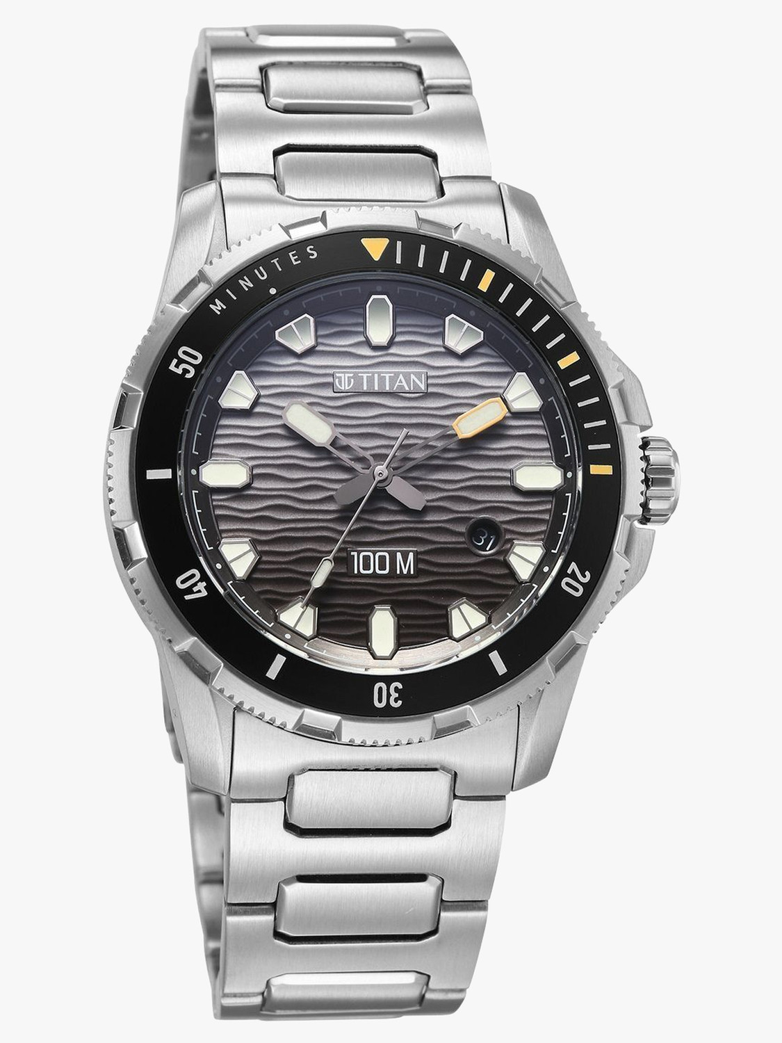 Image of Titan Titan Zero Hour Diver's 100m Titan Zero Hour Diver's 100m Black Dial Silver Stainless Steel Strap Analog Watch - For Men