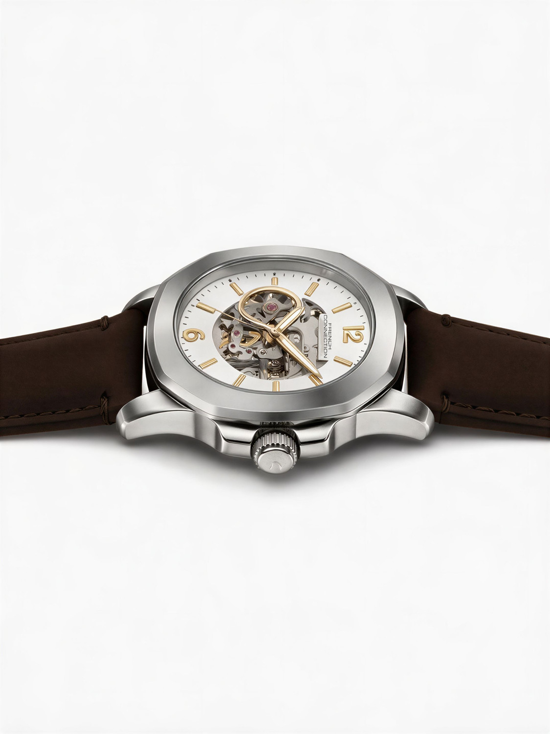 Image of French Connection FCA39SBRL Silver Sunray Round Dial Automatic Analog Watch - For Men