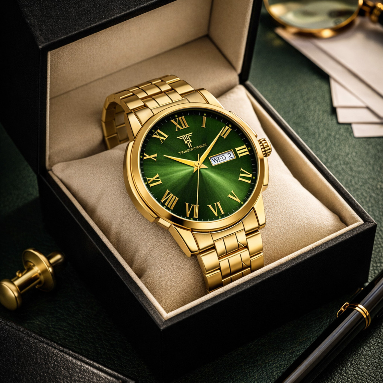 Image of TIMEWORKS 417YYM16 TIMEWORKS Designer Day and Date Green Dial Men's & Boy's Analog Watch - For Men