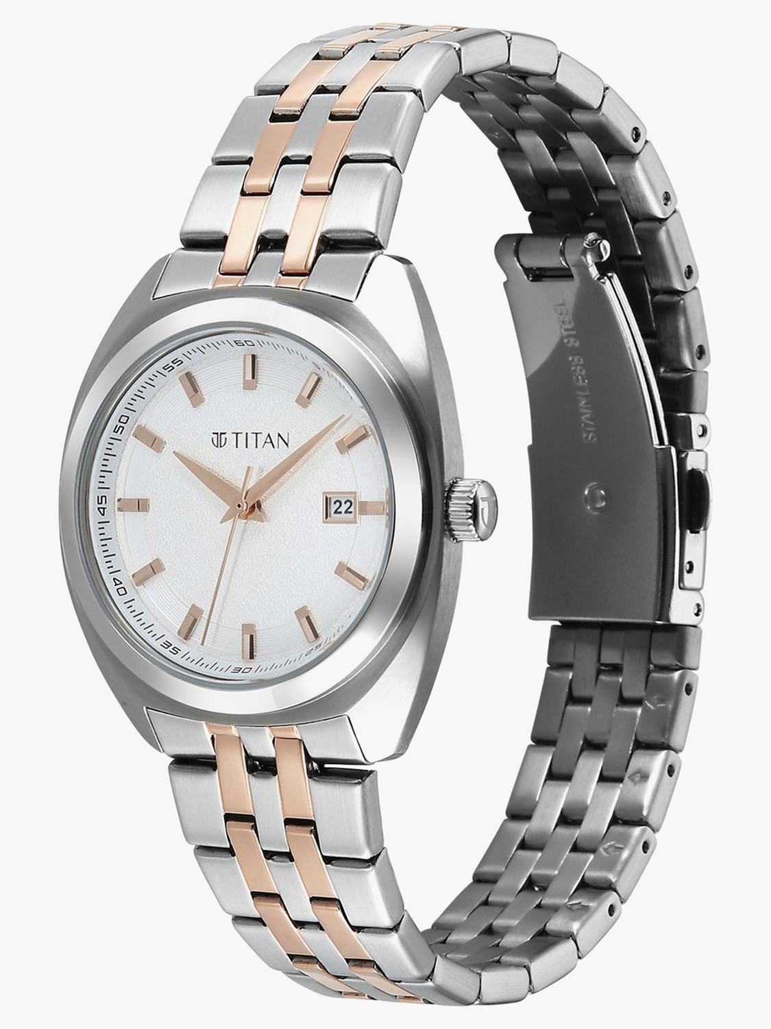Image of Titan Work Essentials Work Essentials Quartz Silver Dial Rose Gold Metal Strap Analog Watch - For Women