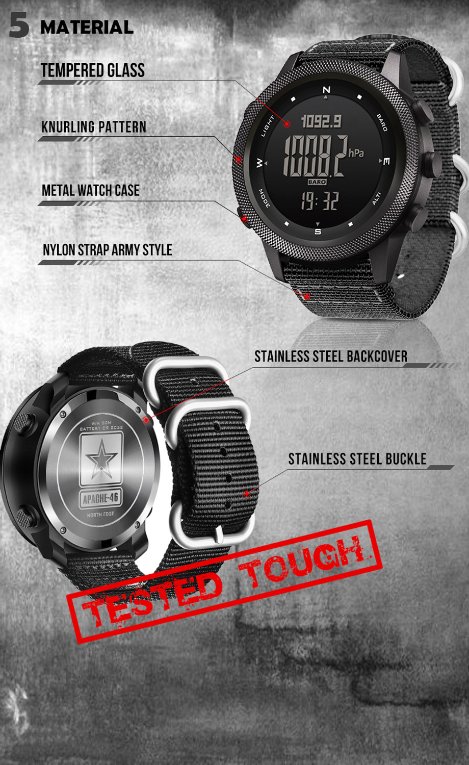 Image of North Edge APACHE AP46 APACHE AP46 Digital Military Series Digital Watch - For Men