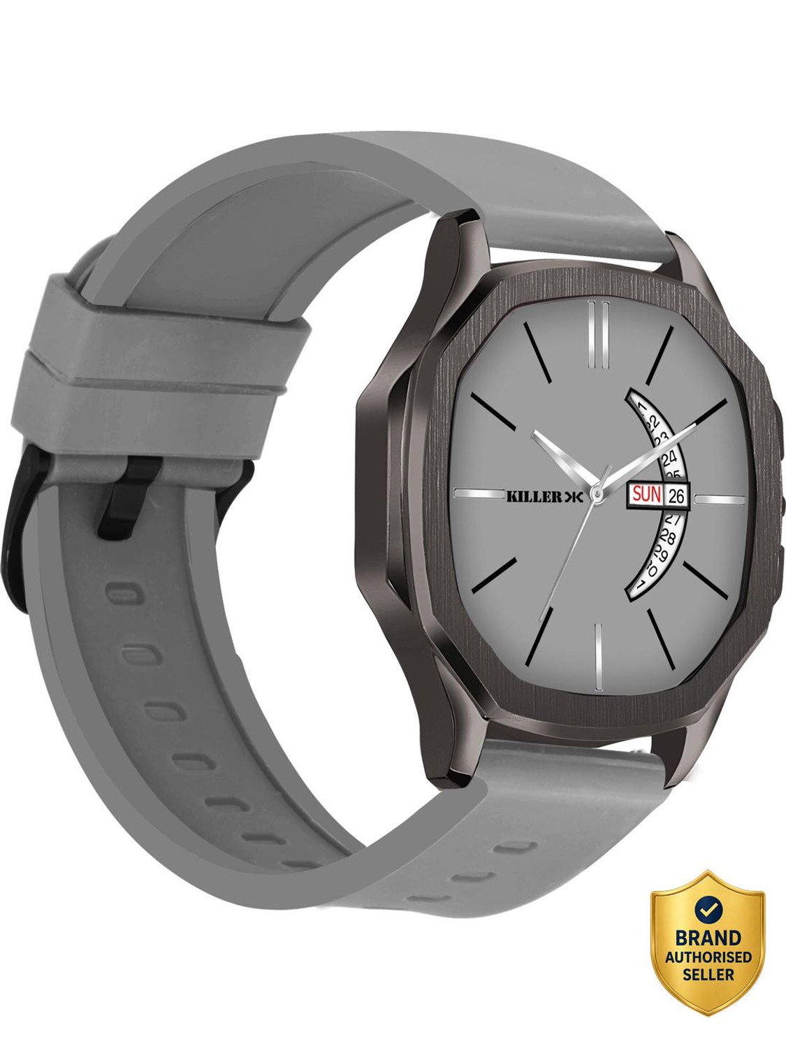 Image of KILLER Hexa Gun Metal Series | Smart Watch Strap | 3D Glass | Smart Clip | Day & Date Hexa Gun Metal Series | Smart Watch Strap | 3D Glass | Smart Clip | Day & Date Analog Watch - For Men
