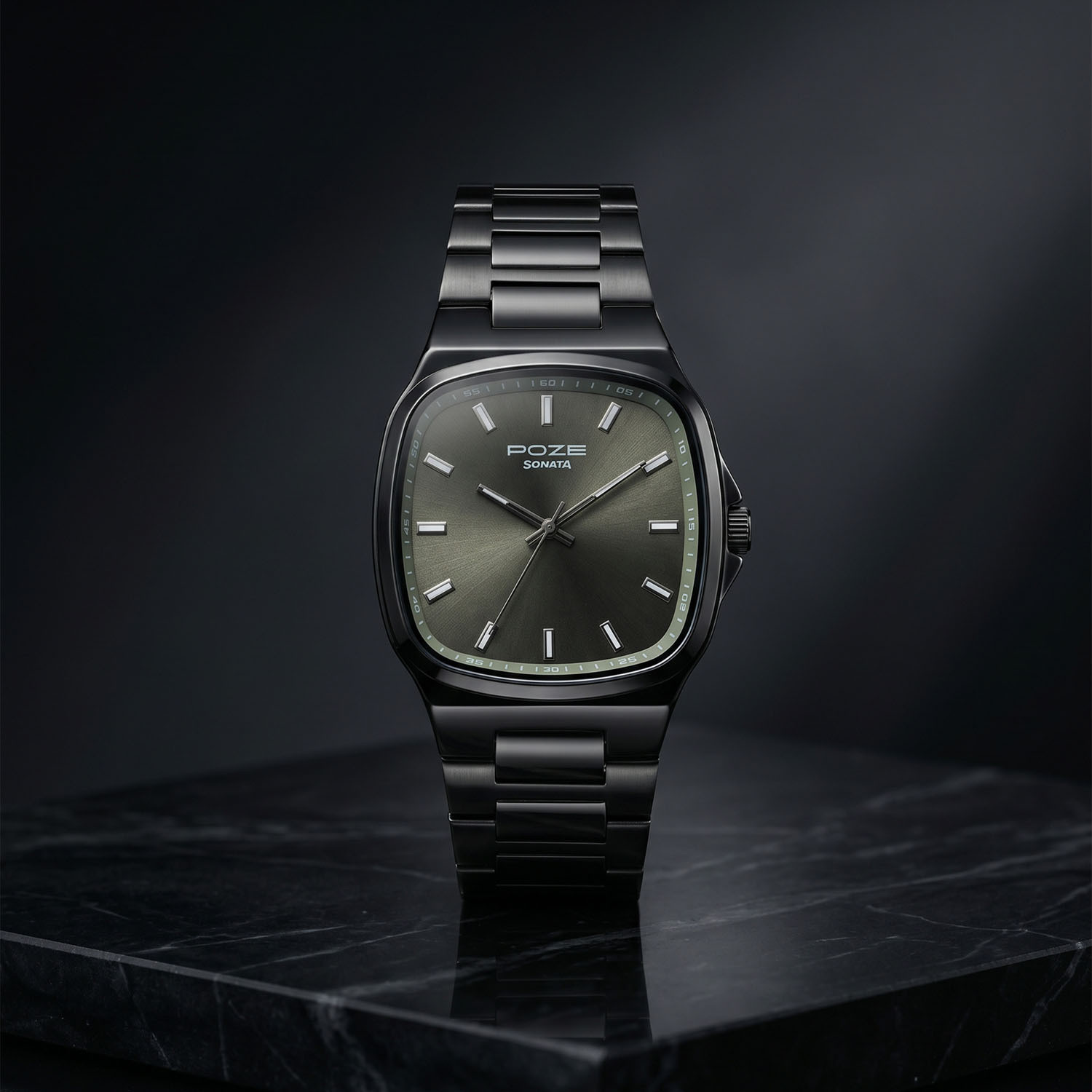 Image of SONATA Poze Drop 9.2 Poze 9 Quartz Olive Dial IP Gun Sheet Metal Strap Analog Watch - For Men