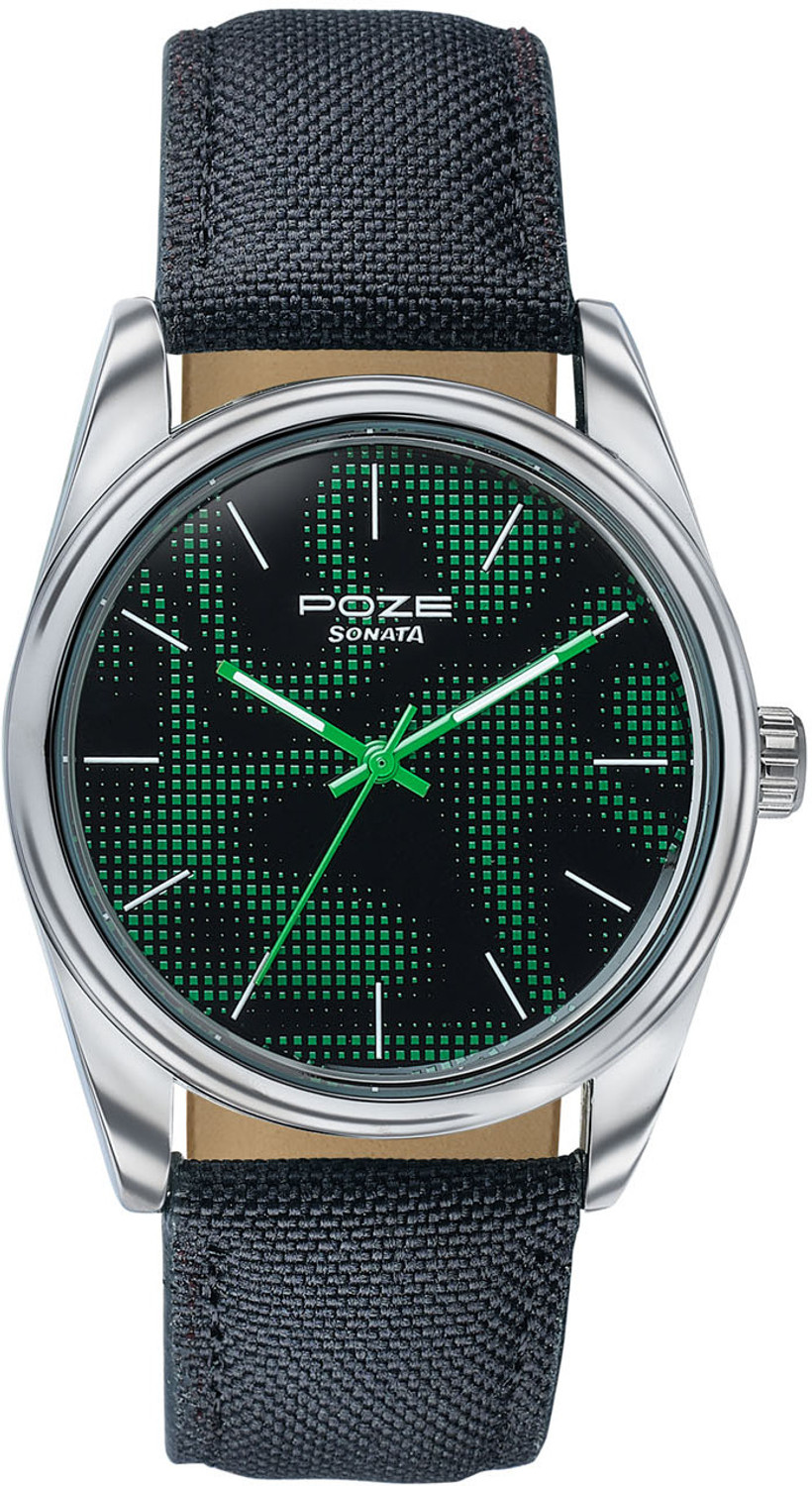 Image of SONATA Poze Drop 9.1 Poze 9 Quartz Black /Green Dial Black Strap Analog Watch - For Men