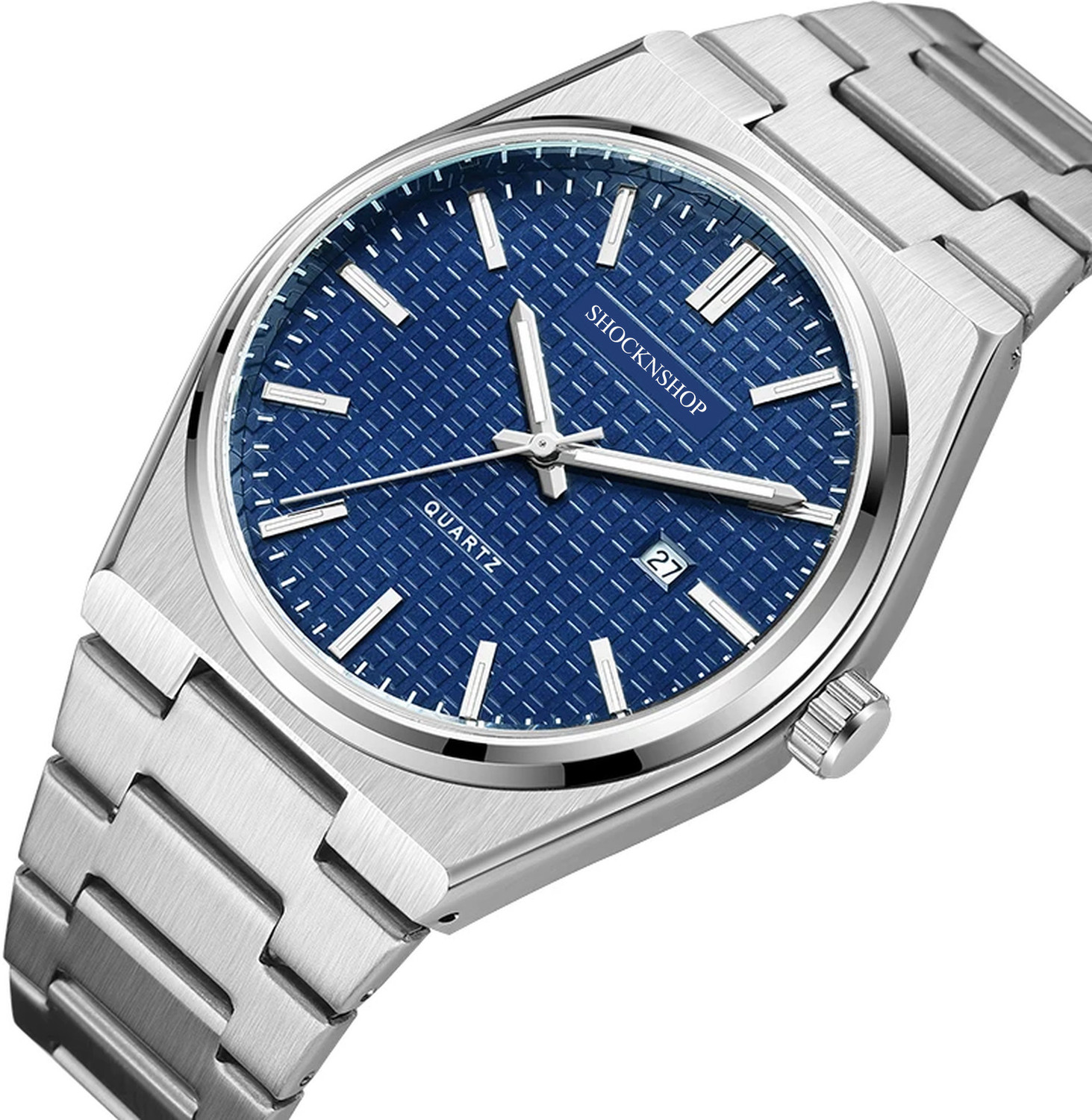 Image of Shocknshop Classic Stainless Steel Blue Wrist Watches Date Chronograph Analog Watch - For Men