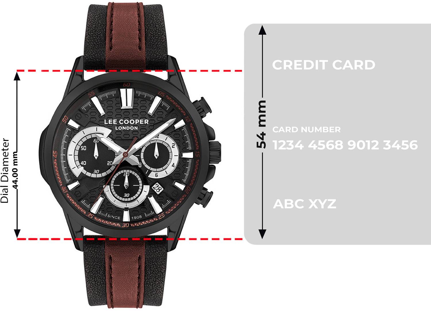 Lee Cooper Orologio Uomo LC07493.652 - Quarzo Multifunzione, Cinturino In Pelle Grigia, Cassa 44mm, Impermeabile 5 ATM
