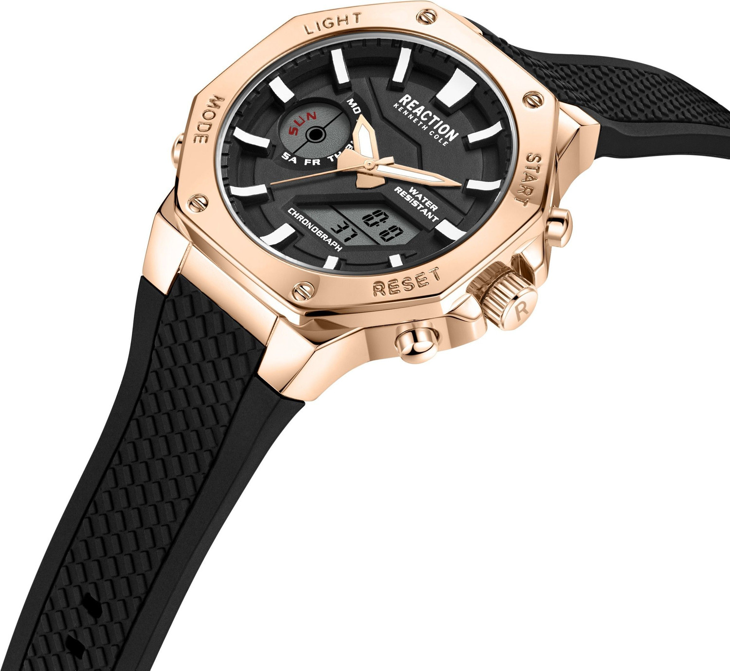 Image of Kenneth Cole Reaction Digi-Analog Black Textured Dial | Chronograph Watch for Men's | KRWGP2191704 Analog-Digital Watch - For Men