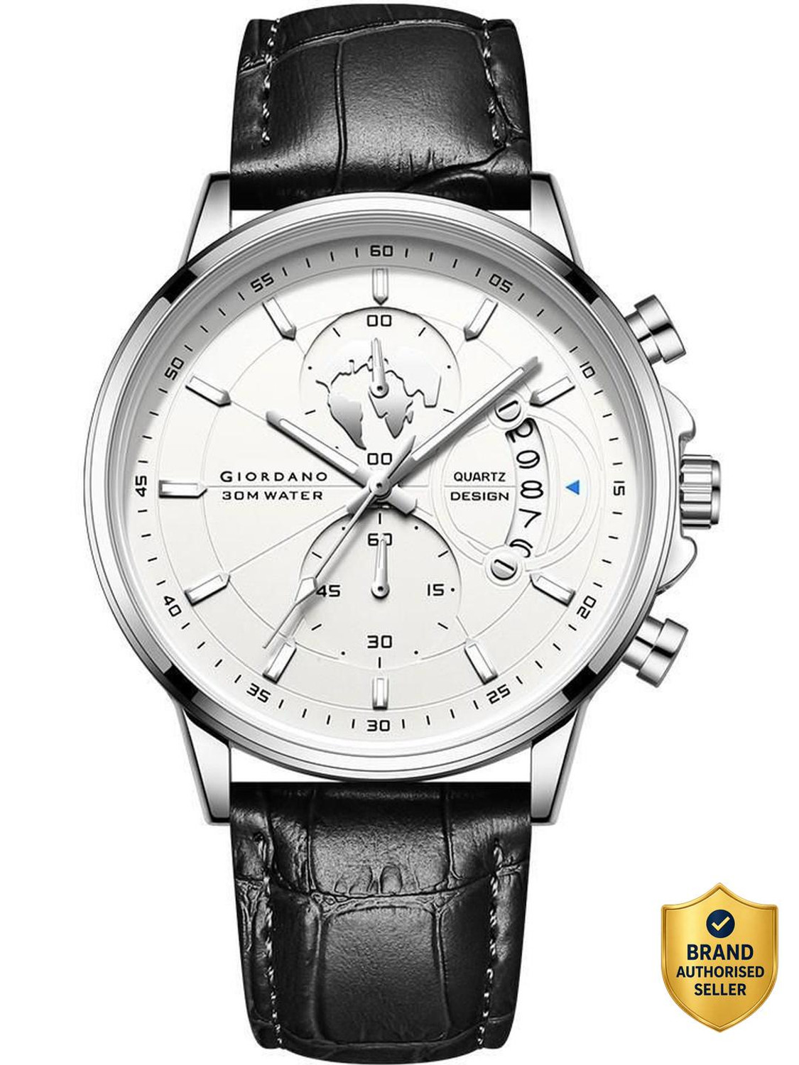 Image of GIORDANO Mutifunction Watch Silver Dial, Date Display and Leather Strap Analog Watch - For Men