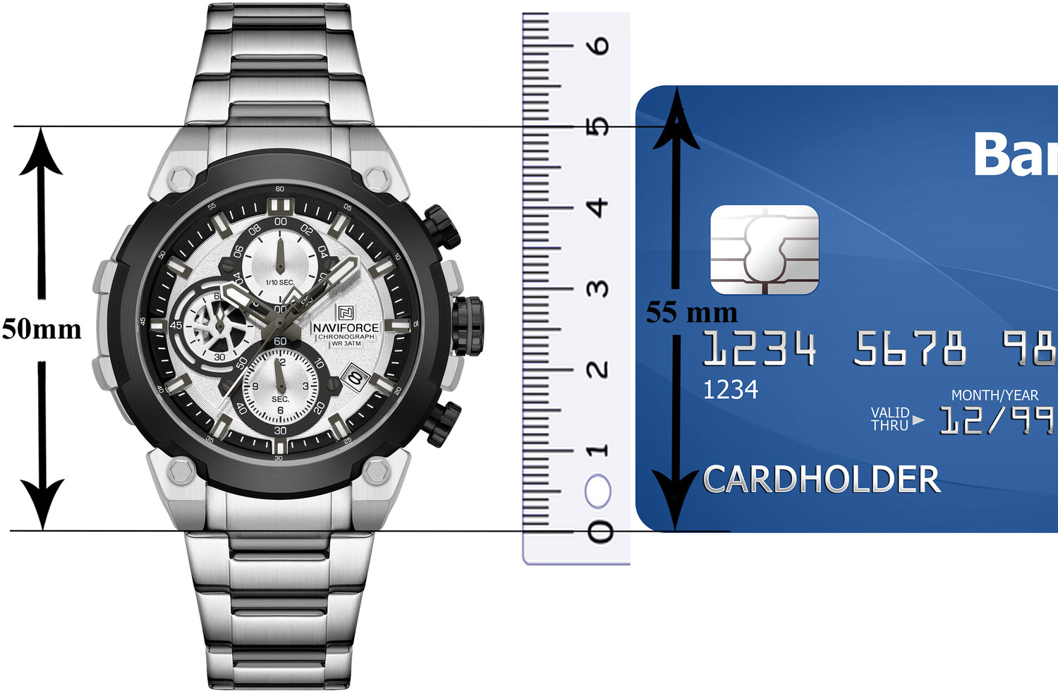 Image of NAVIFORCE NF8071 White choronograph dial with date window and Silver stainless steel Analog Watch - For Men