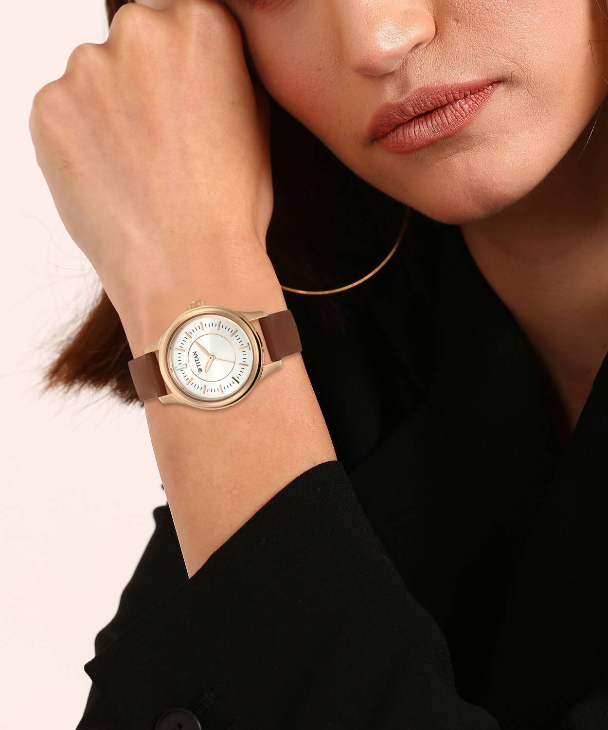 Titan 2638WL01 Quartz Silver Dial Brown Leather Strap Watch for Women - Image 2