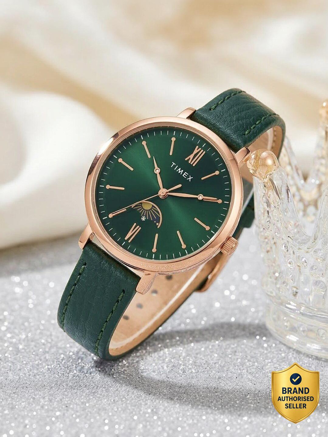 Image of TIMEX Moon-Phase, Green Dial Analog Watch - For Women